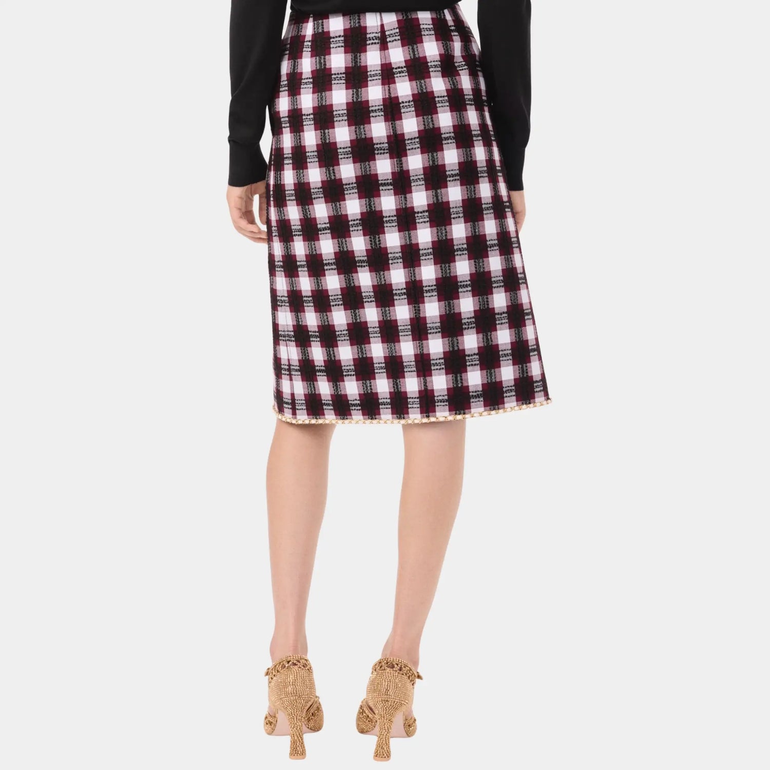 Chanel Midi Skirt Tweed in Burgundy &amp; White Black, Back