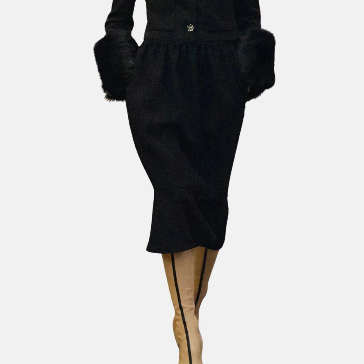 Midi Skirt Wool Cotton in Tweed Black