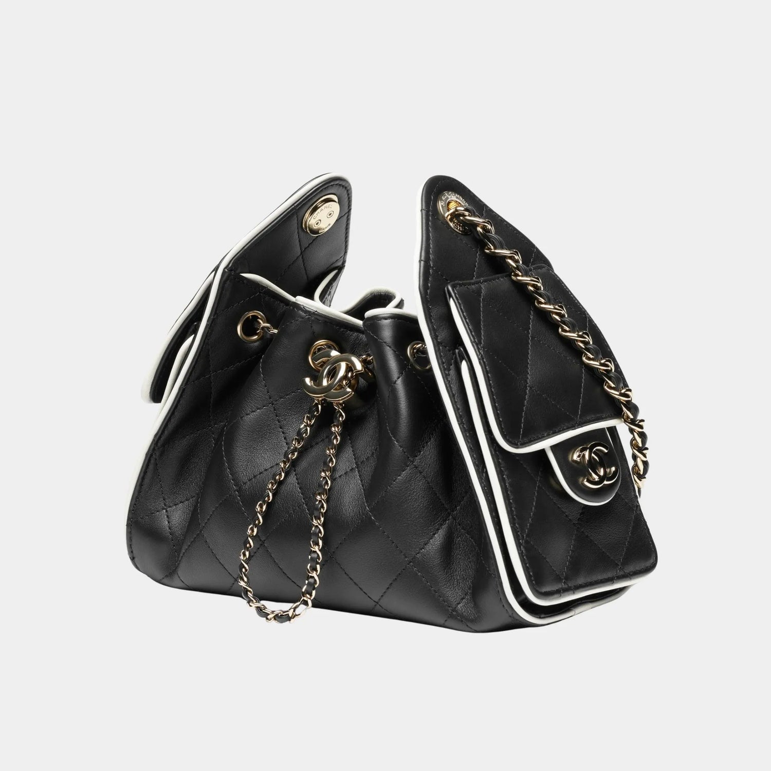 25 Mini Bag Calfskin &amp; Gold-Plated Metal Black &amp; White