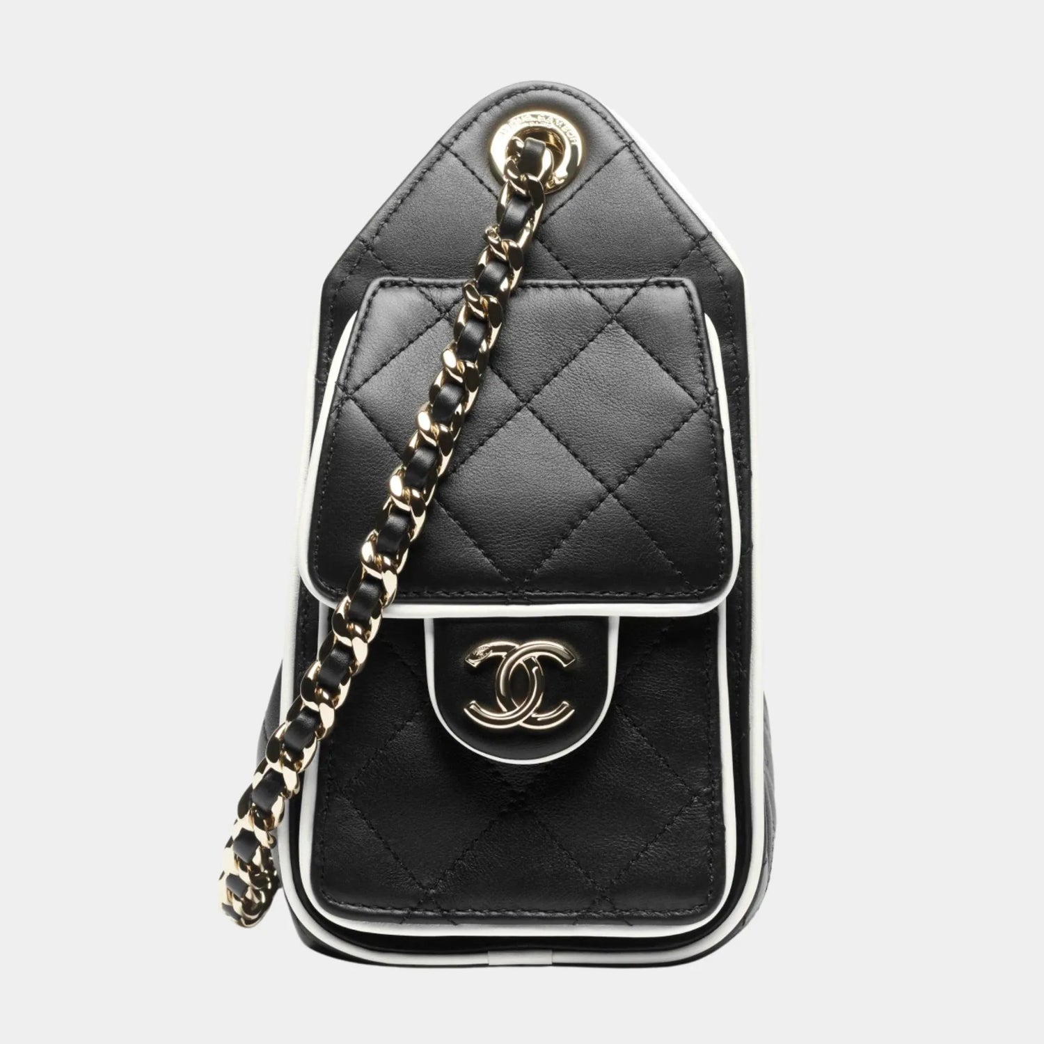 25 Mini Bag Calfskin &amp; Gold-Plated Metal Black &amp; White