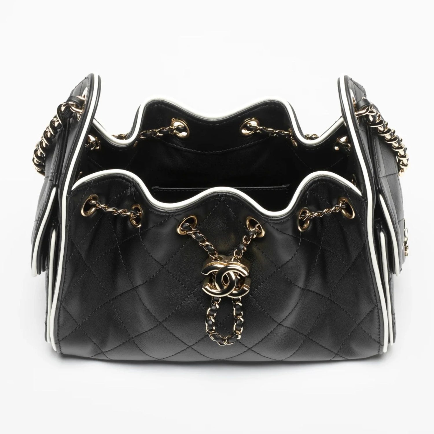 25 Mini Bag Calfskin &amp; Gold-Plated Metal Black &amp; White