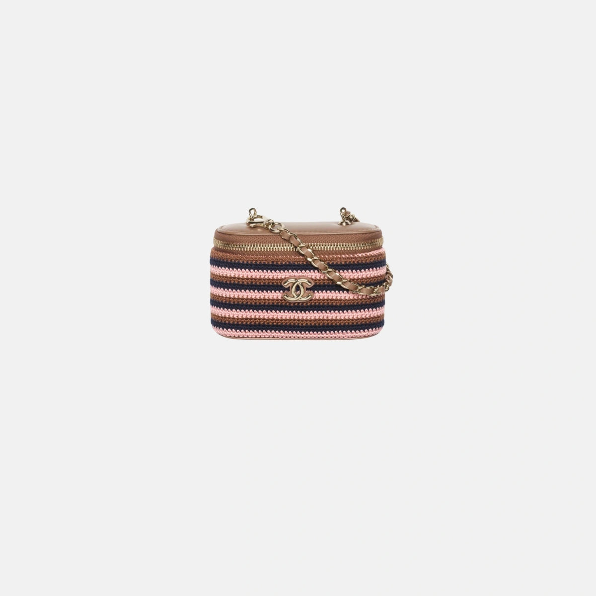 Mini Bag Charm in Crochet Lambskin and Gold Tone Metal