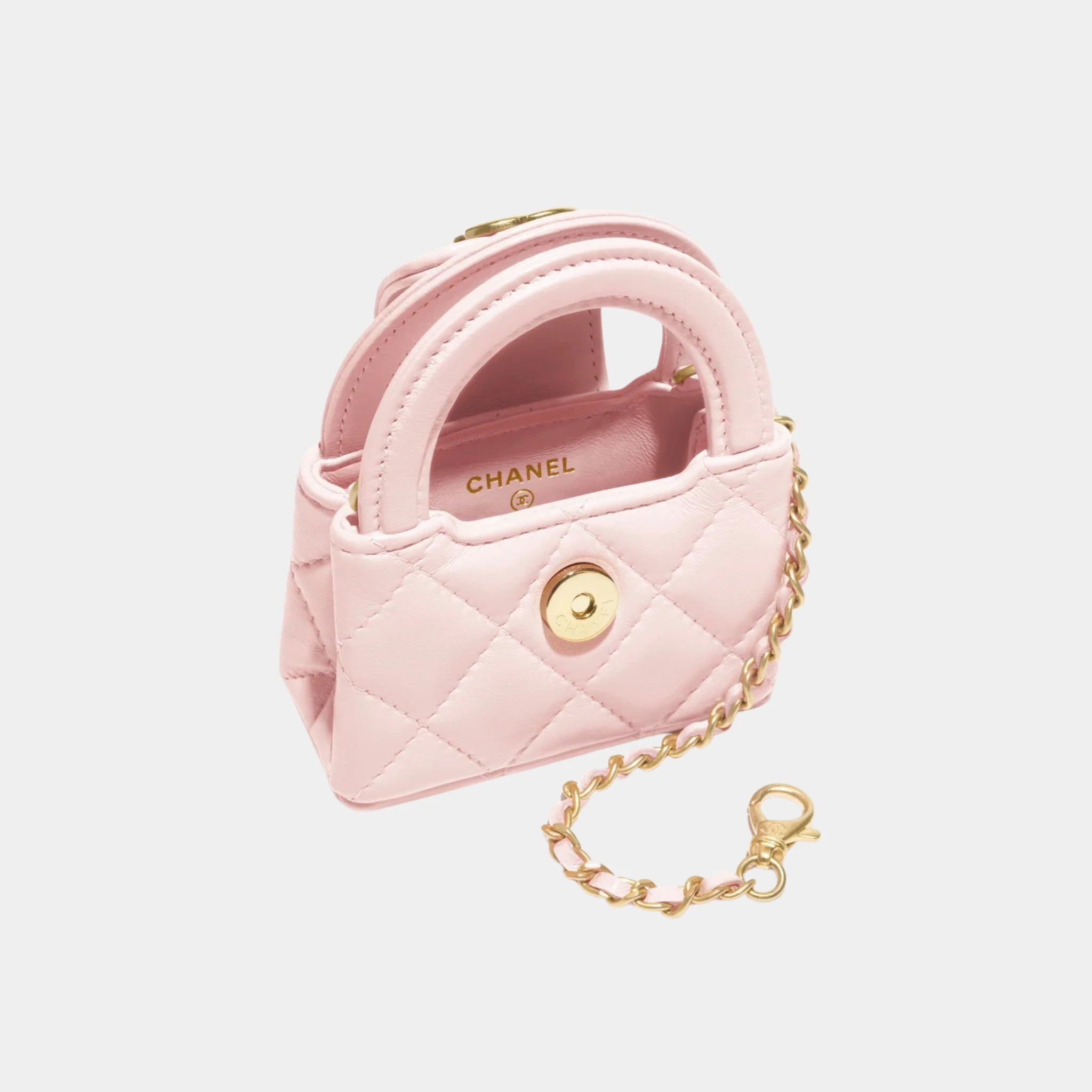 Chanel Mini Bag Charm Shiny Lambskin &amp; Gold-Tone Metal, Light Pink, Top
