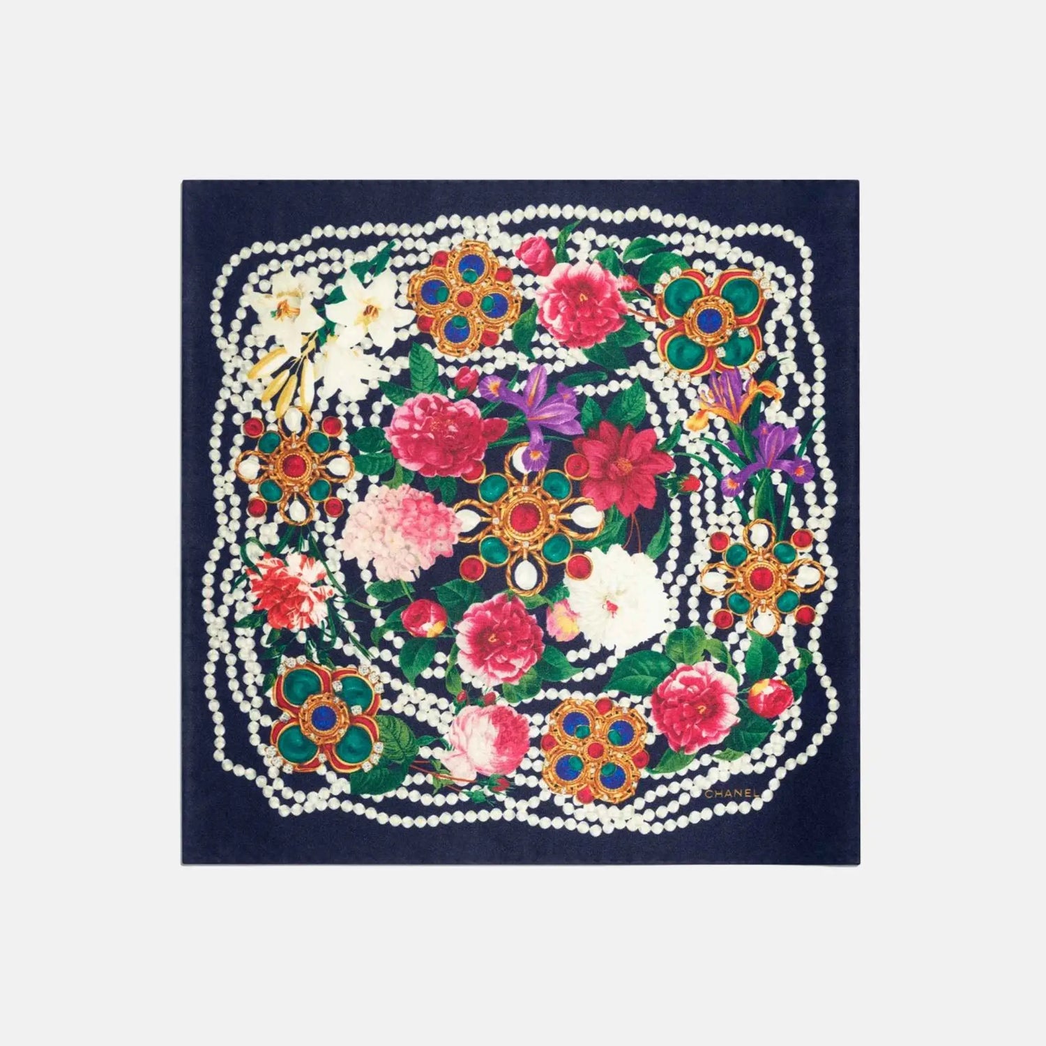 Chanel Mini Bandana in Silk Satin Navy Blue and White