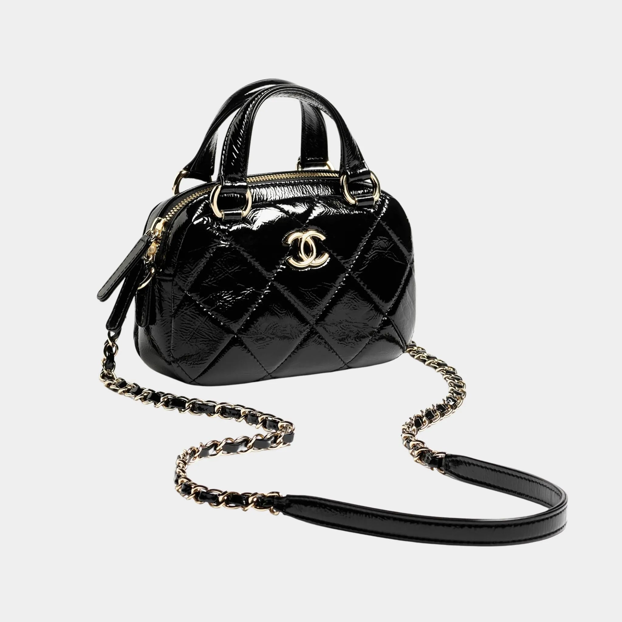 Mini bowling bag Shiny Black Crumpled calfskin