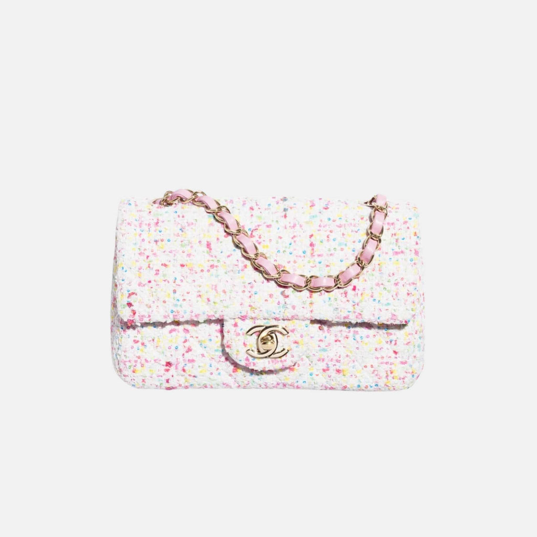 Chanel Mini Classic Handbag In Tweed And Gold Metal, Front