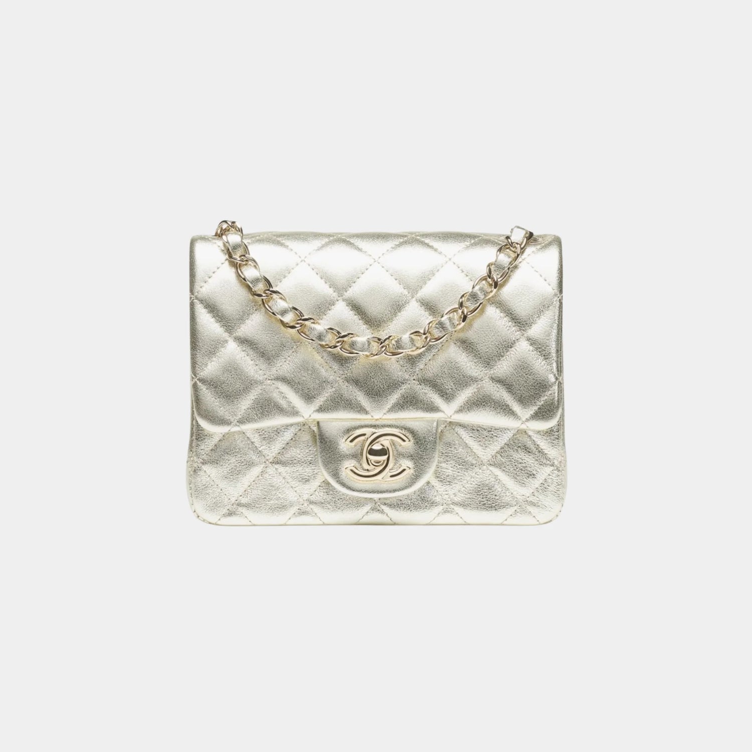 Chanel Mini Classic Handbag, Metallic Calfskin, Light Gold
