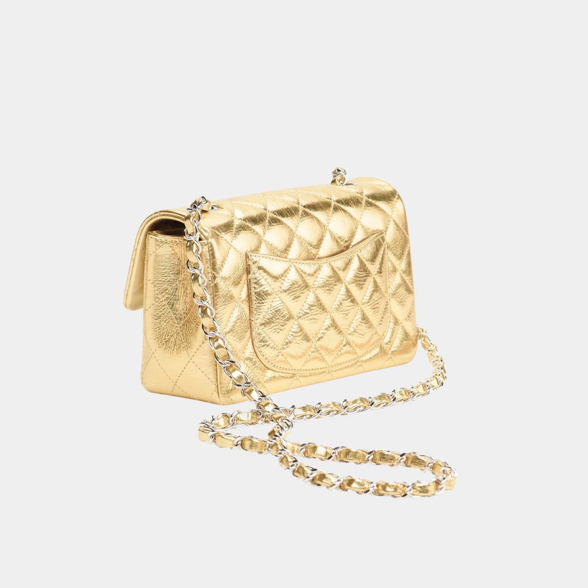 Mini Classic Handbag Metallic Crumpled Calfskin &amp; Sliver-Tone Metal