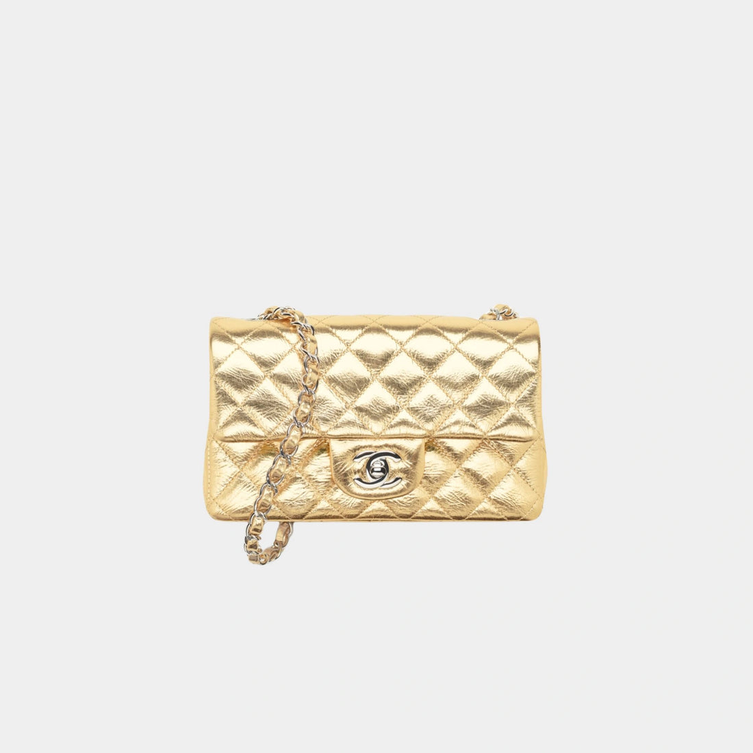 Mini Classic Handbag Metallic Crumpled Calfskin & Sliver-Tone Metal
