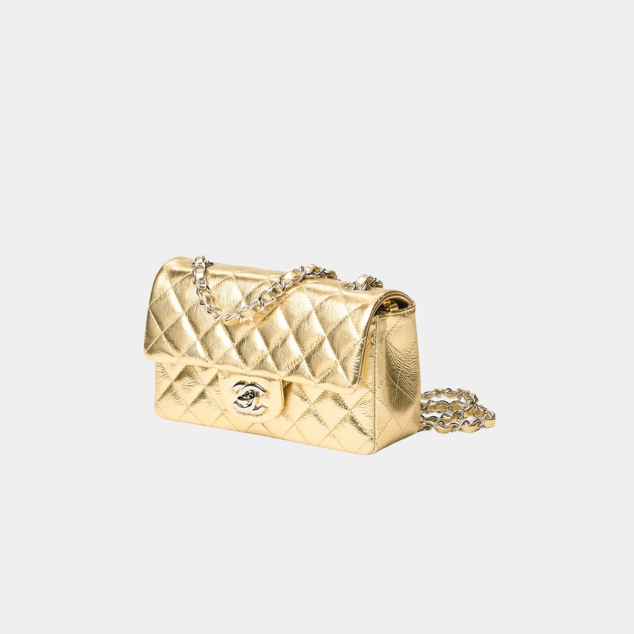 Mini Classic Handbag Metallic Crumpled Calfskin &amp; Sliver-Tone Metal