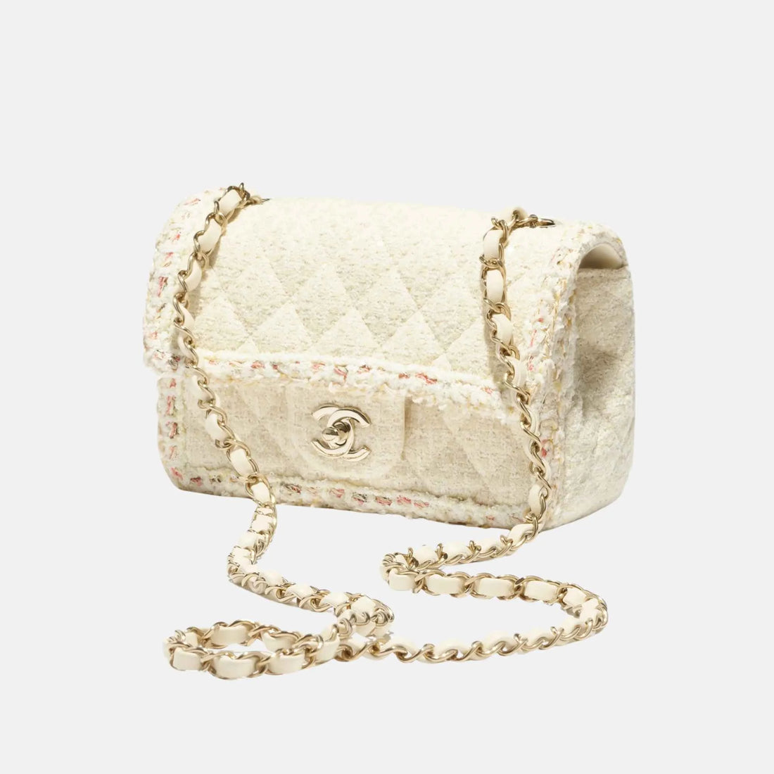 Mini Classic Handbag Tweed Fabrics in Gold Metal