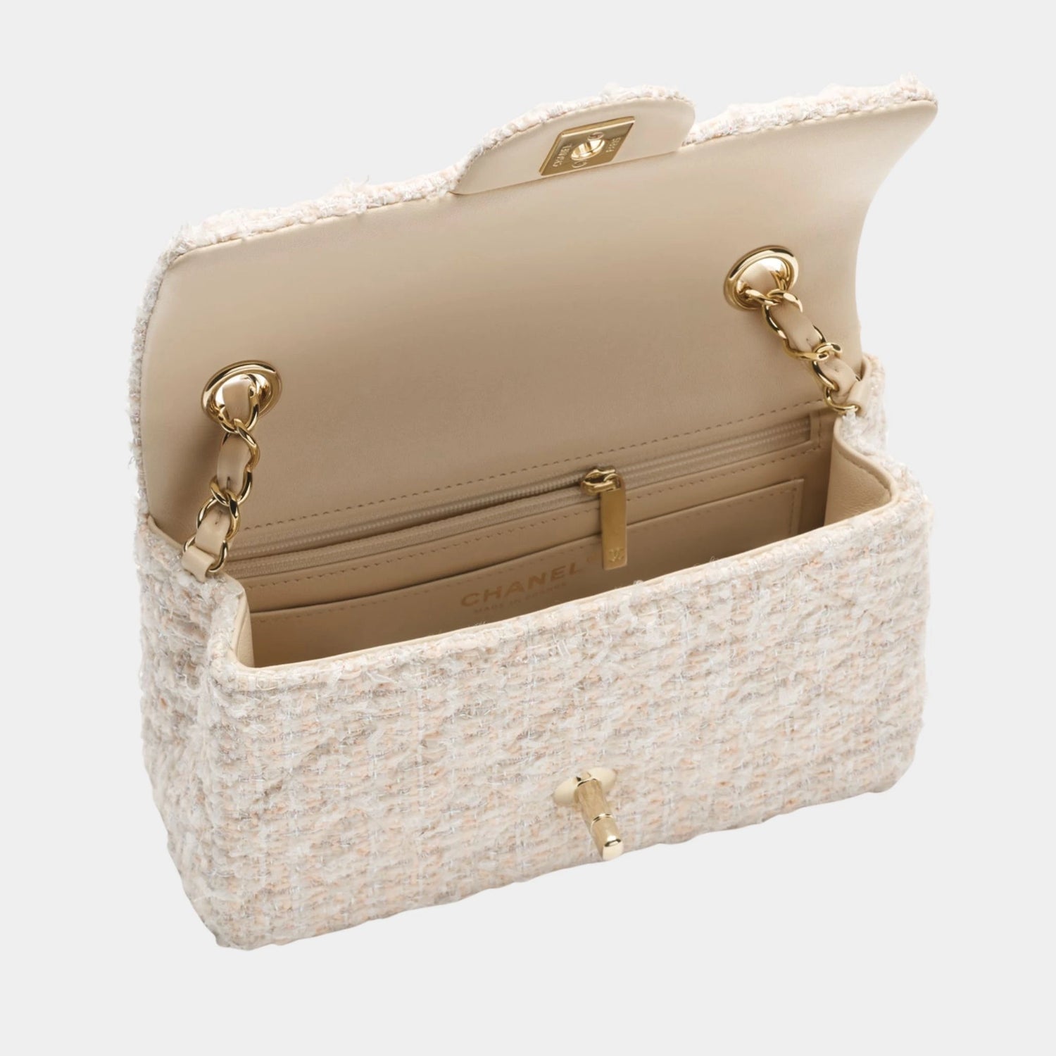 Mini Classic Handbag Tweed &amp; Fabrics With Gold Metal