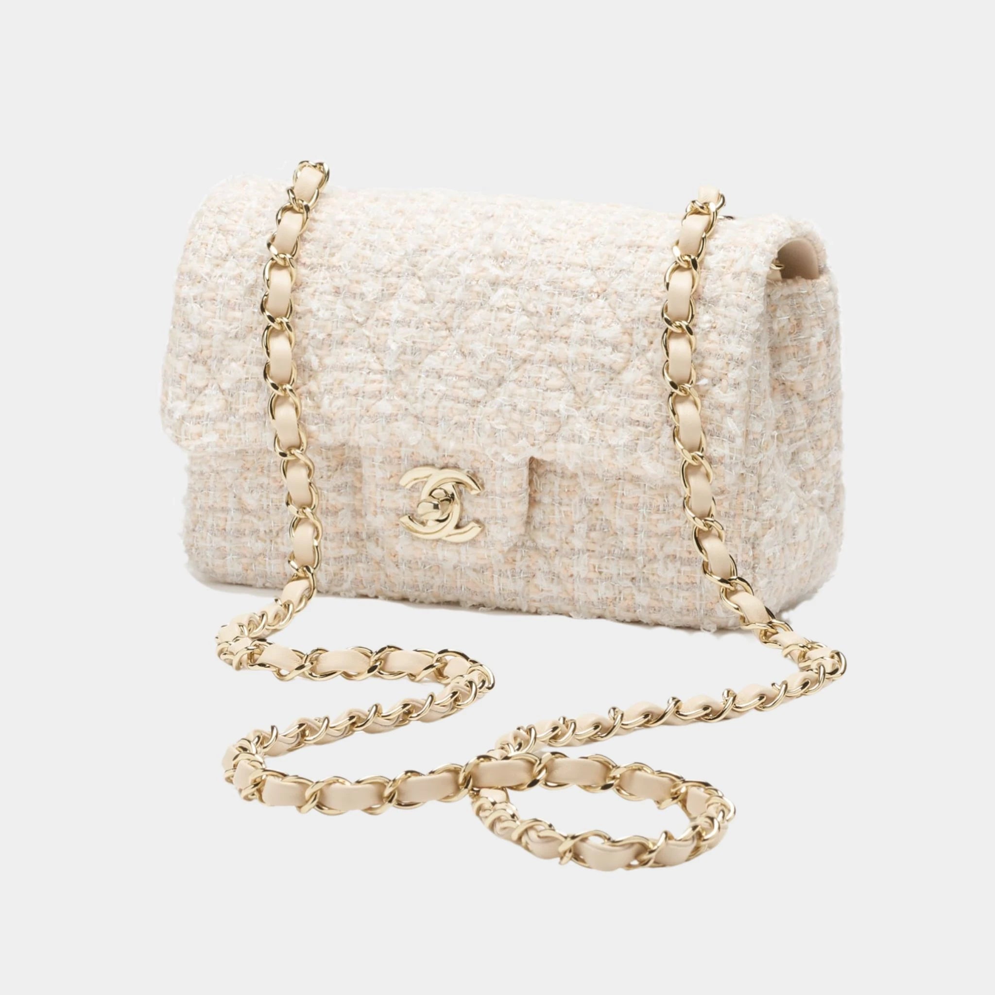 Mini Classic Handbag Tweed &amp; Fabrics With Gold Metal
