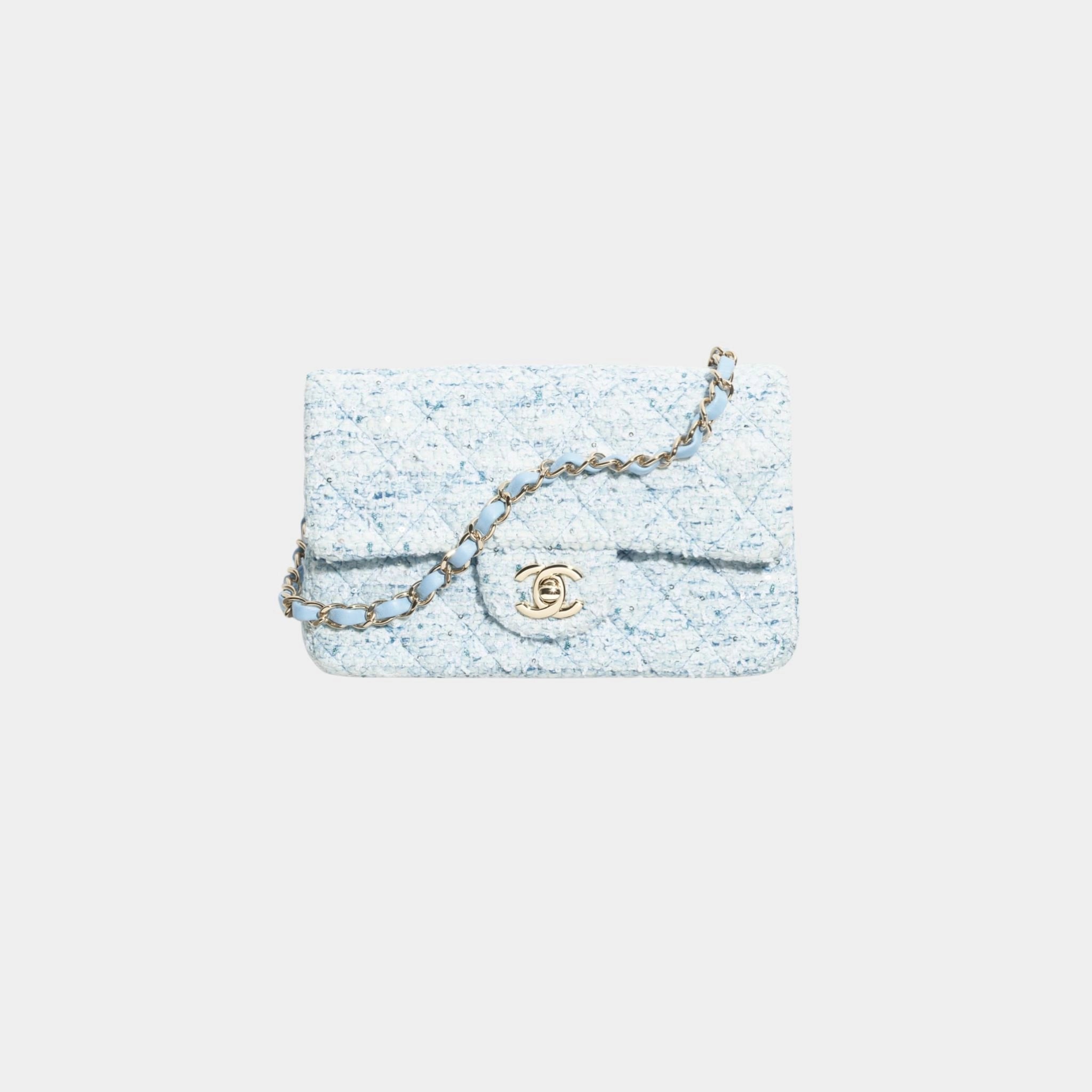 Mini Classic Handbag Tweed &amp; Fabrics With Gold Metal