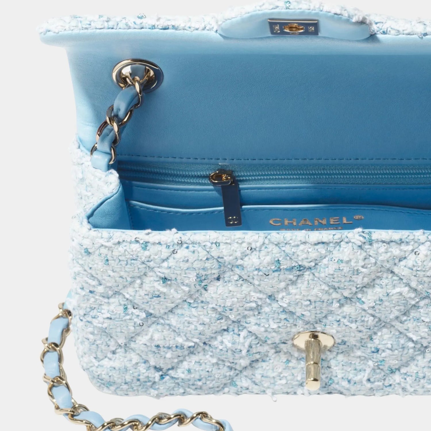 Mini Classic Handbag Tweed &amp; Fabrics With Gold Metal