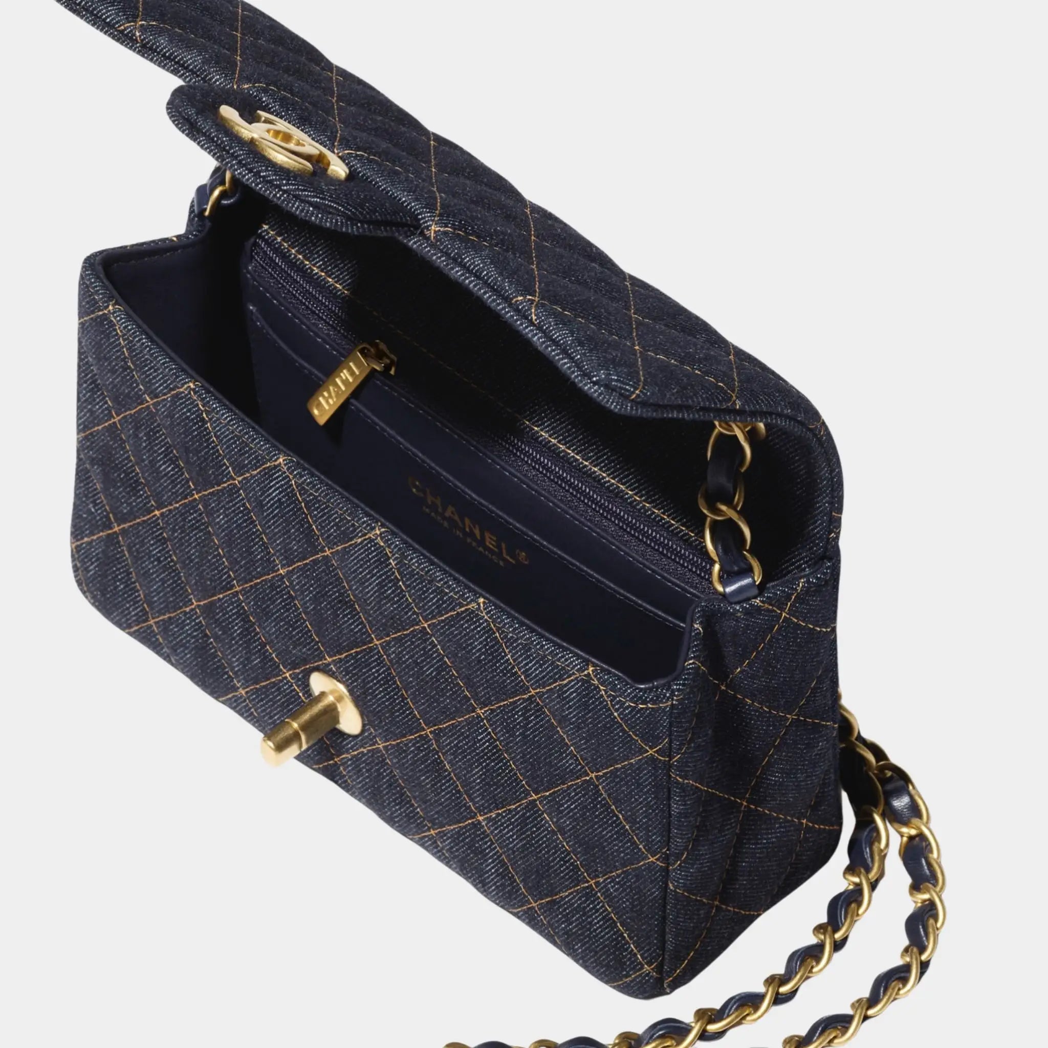Mini Classic Handbag Tweed &amp; Fabrics With Gold Metal