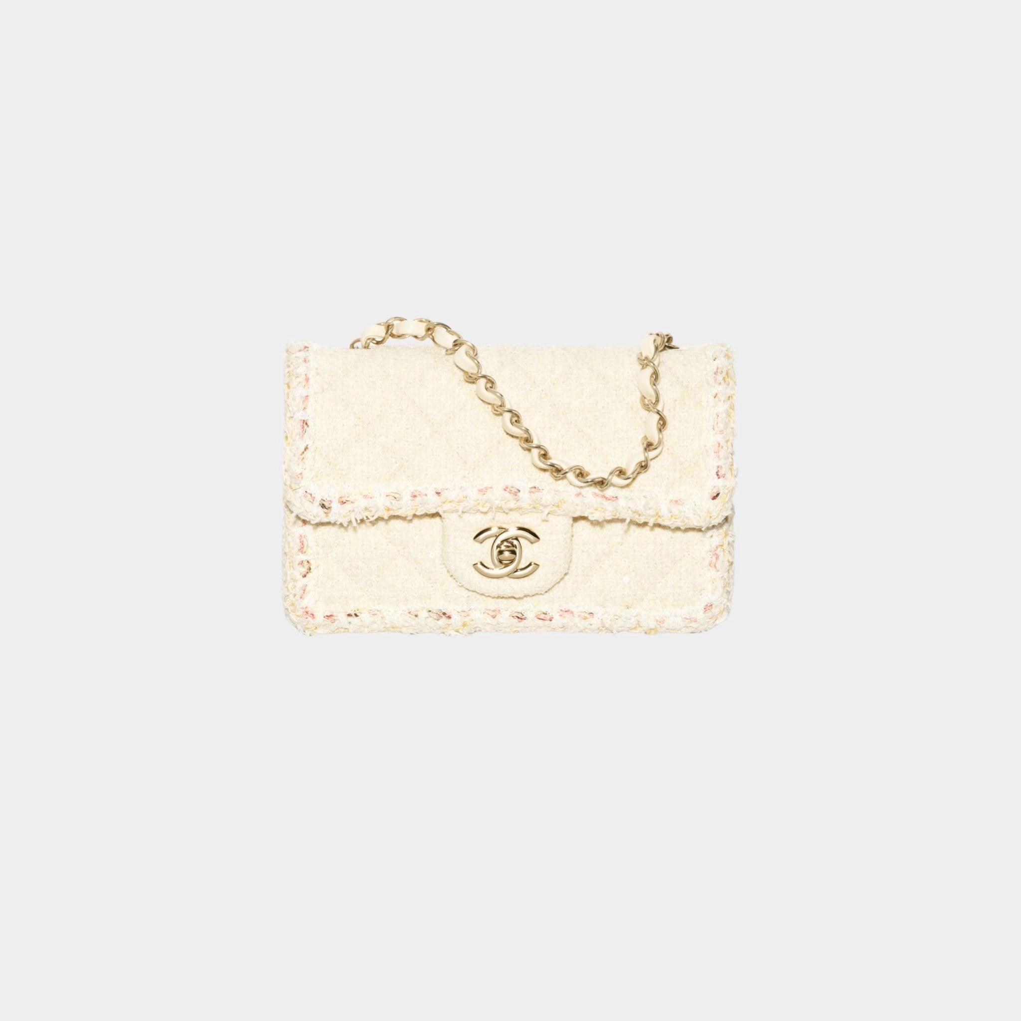 Mini Classic Handbag Tweed &amp; Fabrics With Gold Metal