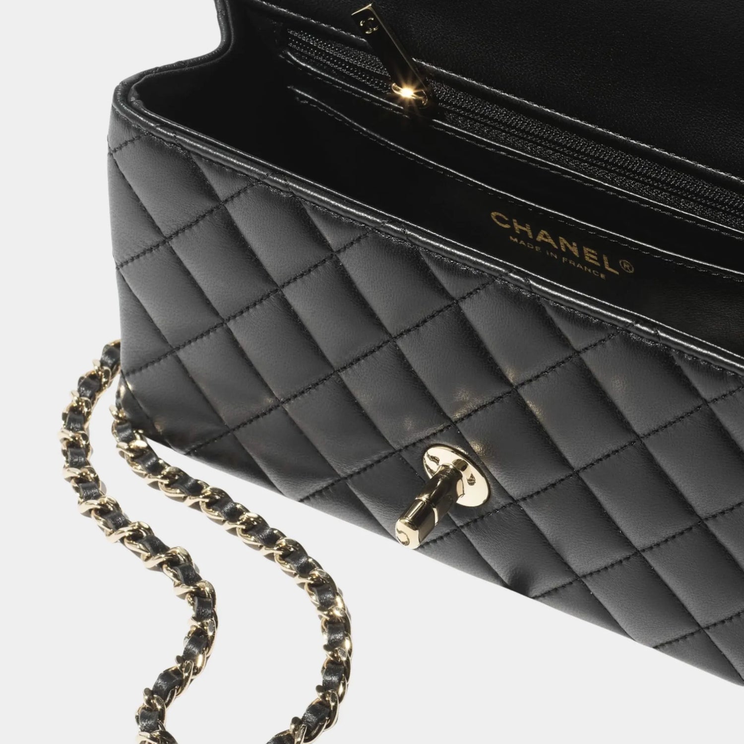 Mini Classic Handbag With Top Handle Lambskin, Black , Top