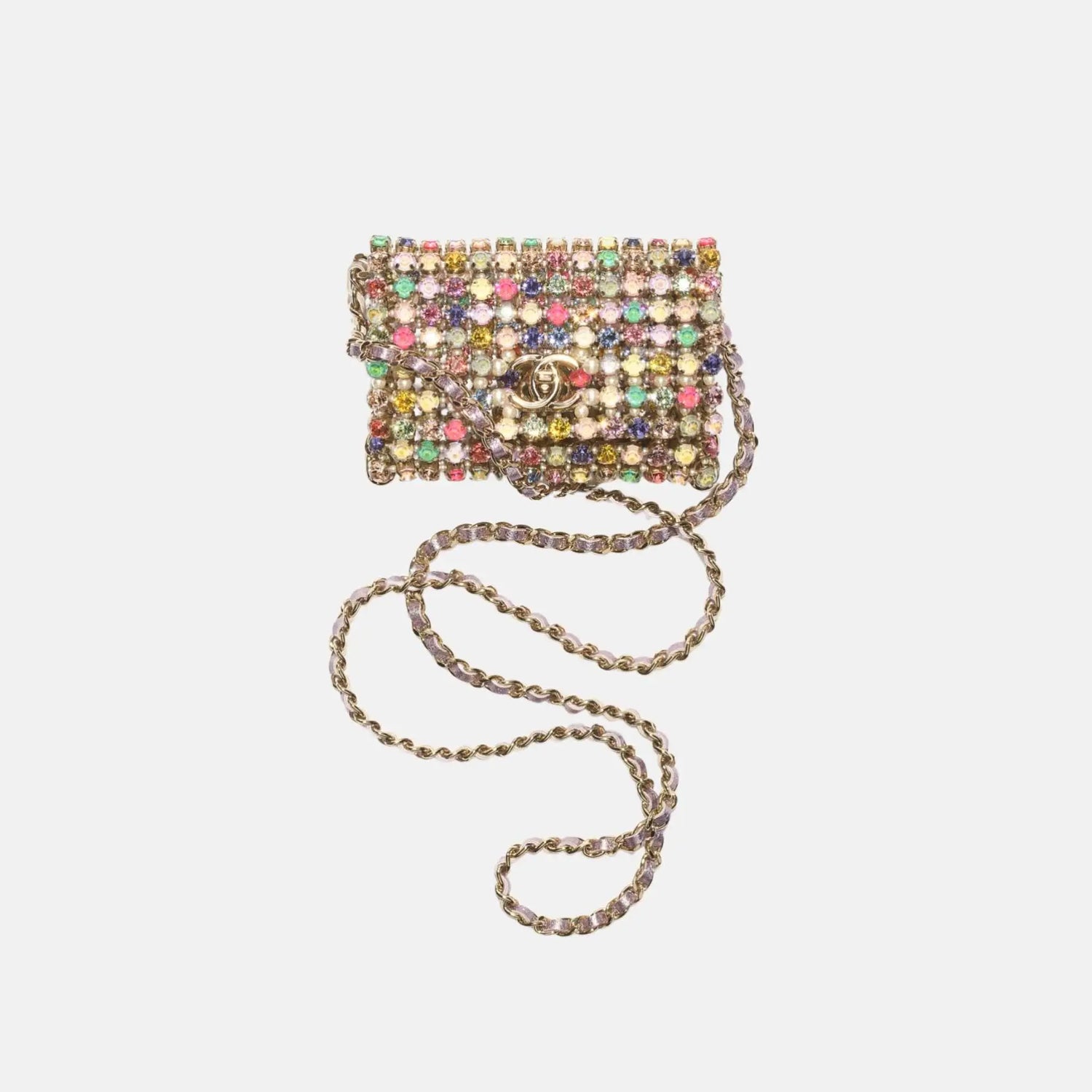 حقيبة Vanity طويلة بسلسلة من جلد خروف وكريستال