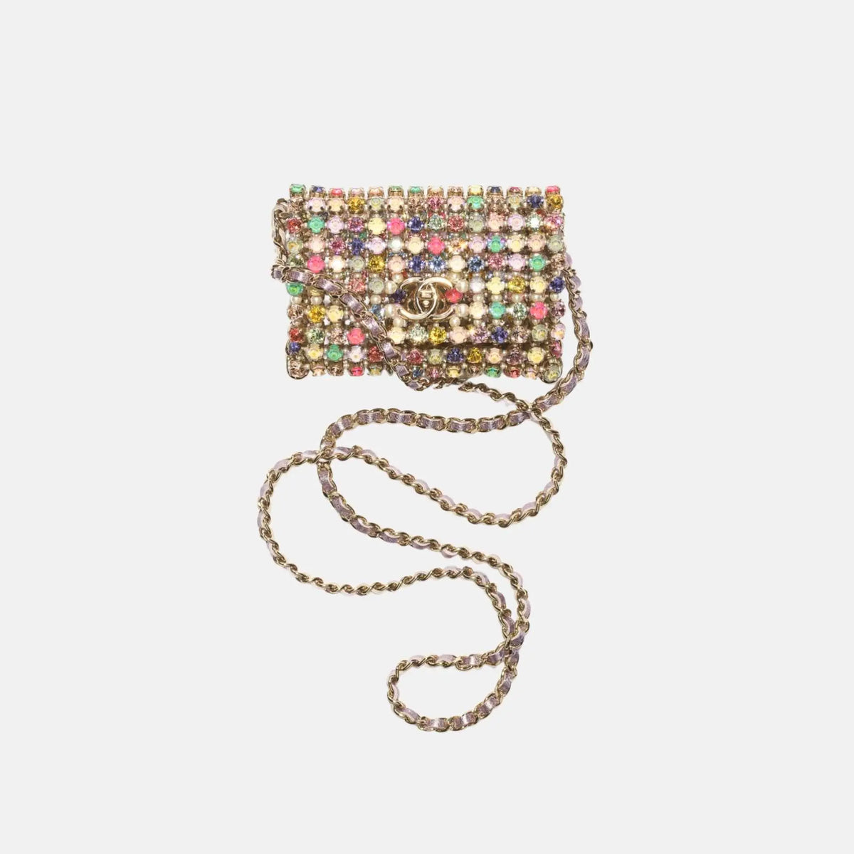 Mini Evening Bag Diamante Pearls Gold Tone Metal in Multicolour
