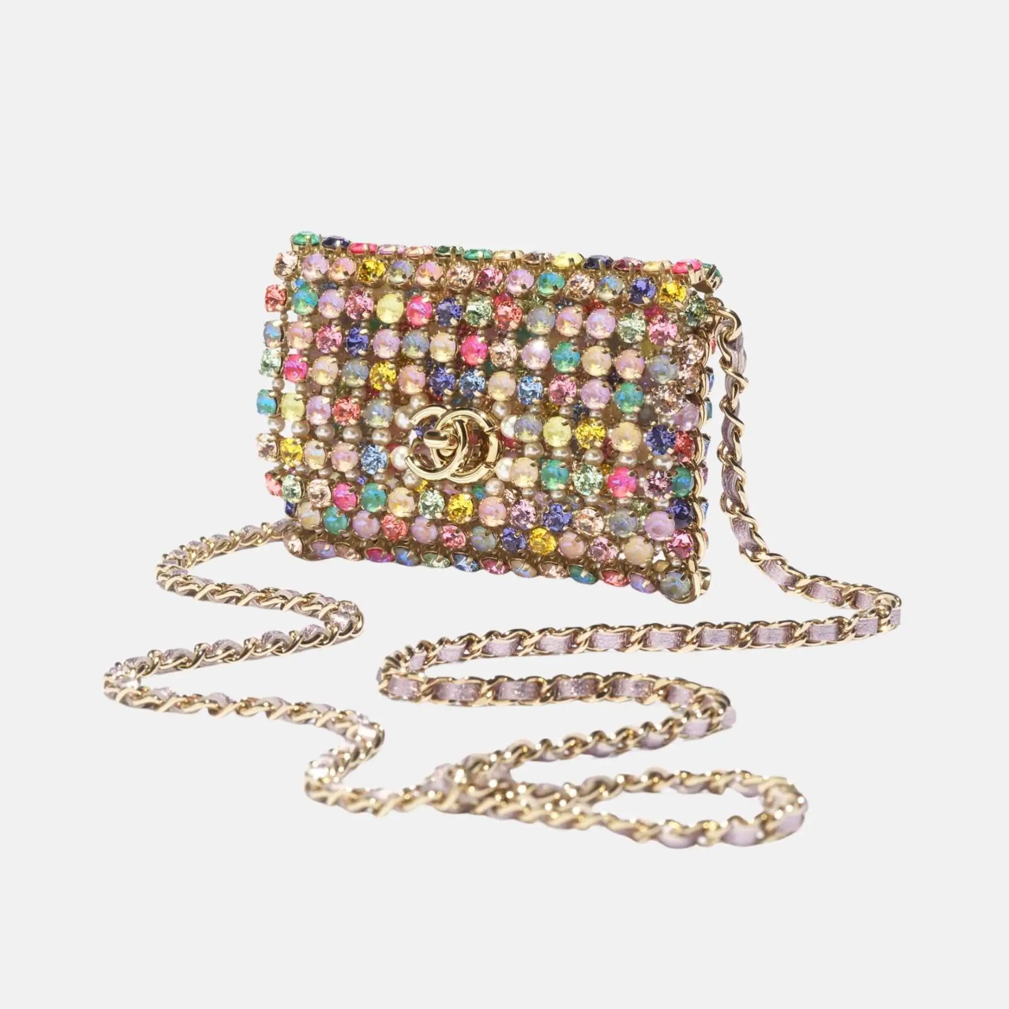 حقيبة Vanity طويلة بسلسلة من جلد خروف وكريستال