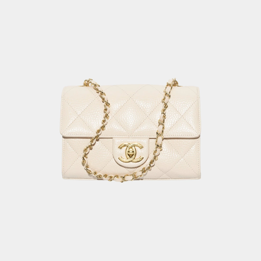 Chanel Mini Flap Bag Grained Calfskin &amp; Gold-Tone Metal in Light Beige, Front