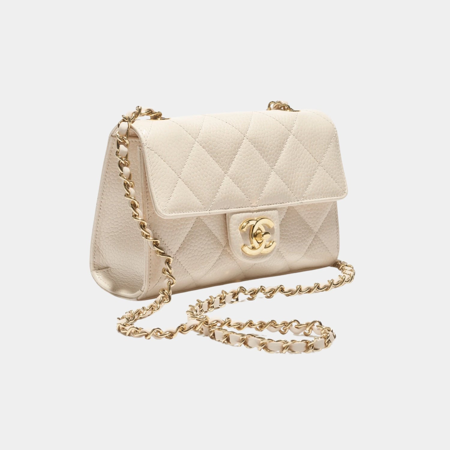 Chanel Mini Flap Bag Grained Calfskin &amp; Gold-Tone Metal in Light Beige, Side
