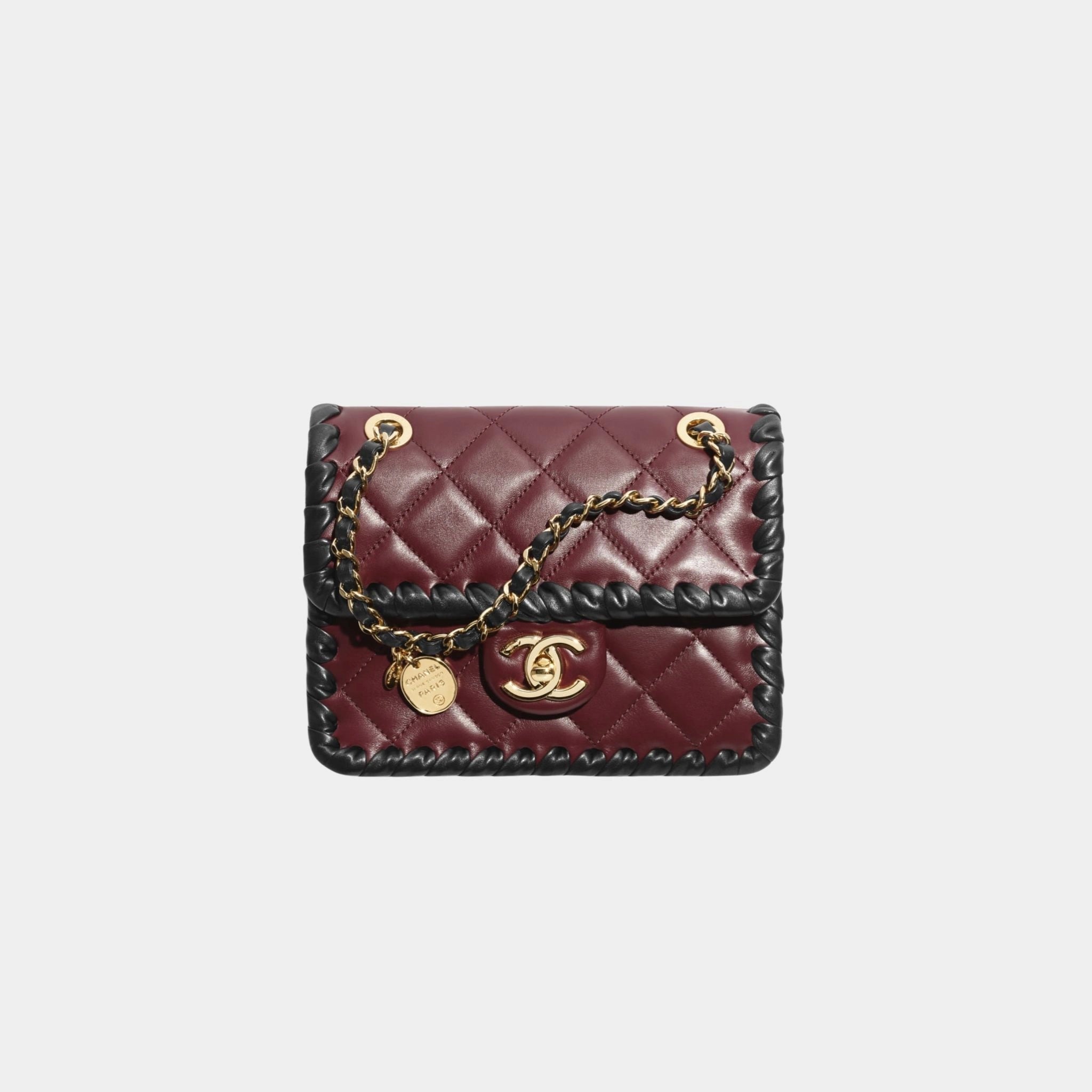 Mini Flap Bag Lambskin Braided Calfskin &amp; Gold Tone Metal, Front 