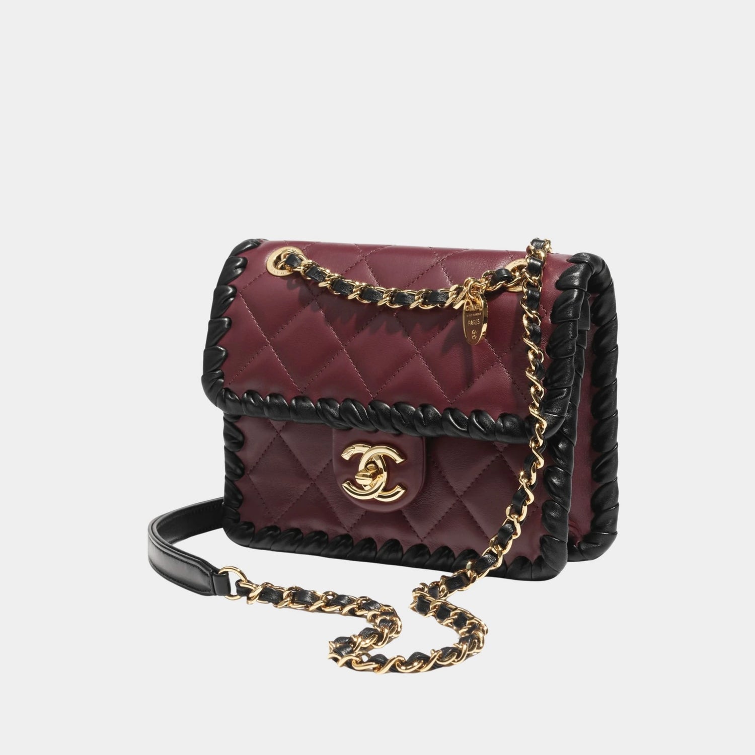 Mini Flap Bag Lambskin Braided Calfskin &amp; Gold Tone Metal, Side 