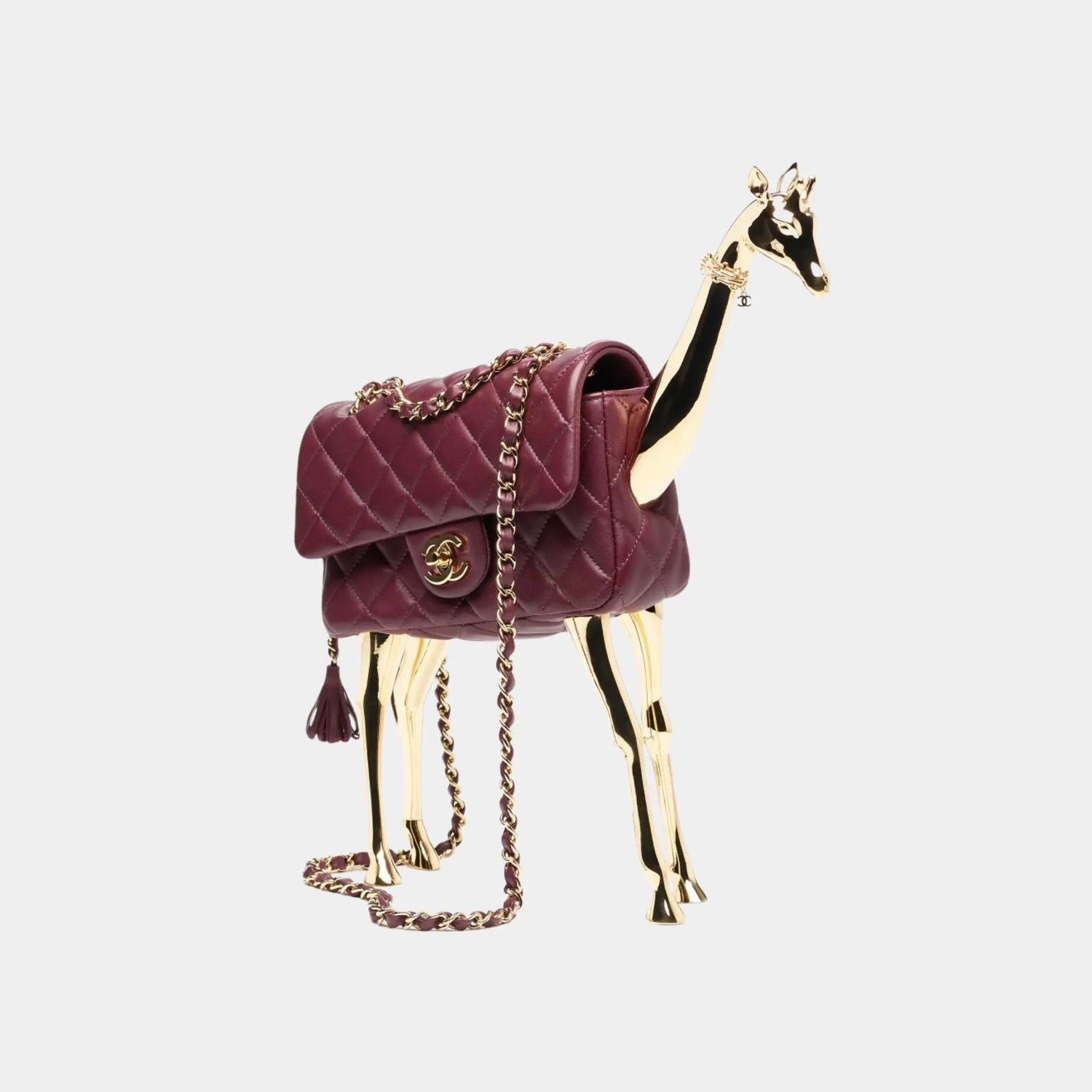 Chanel Mini Flap Bag in Lambskin with Gold Metal Giraffe Motif, Side