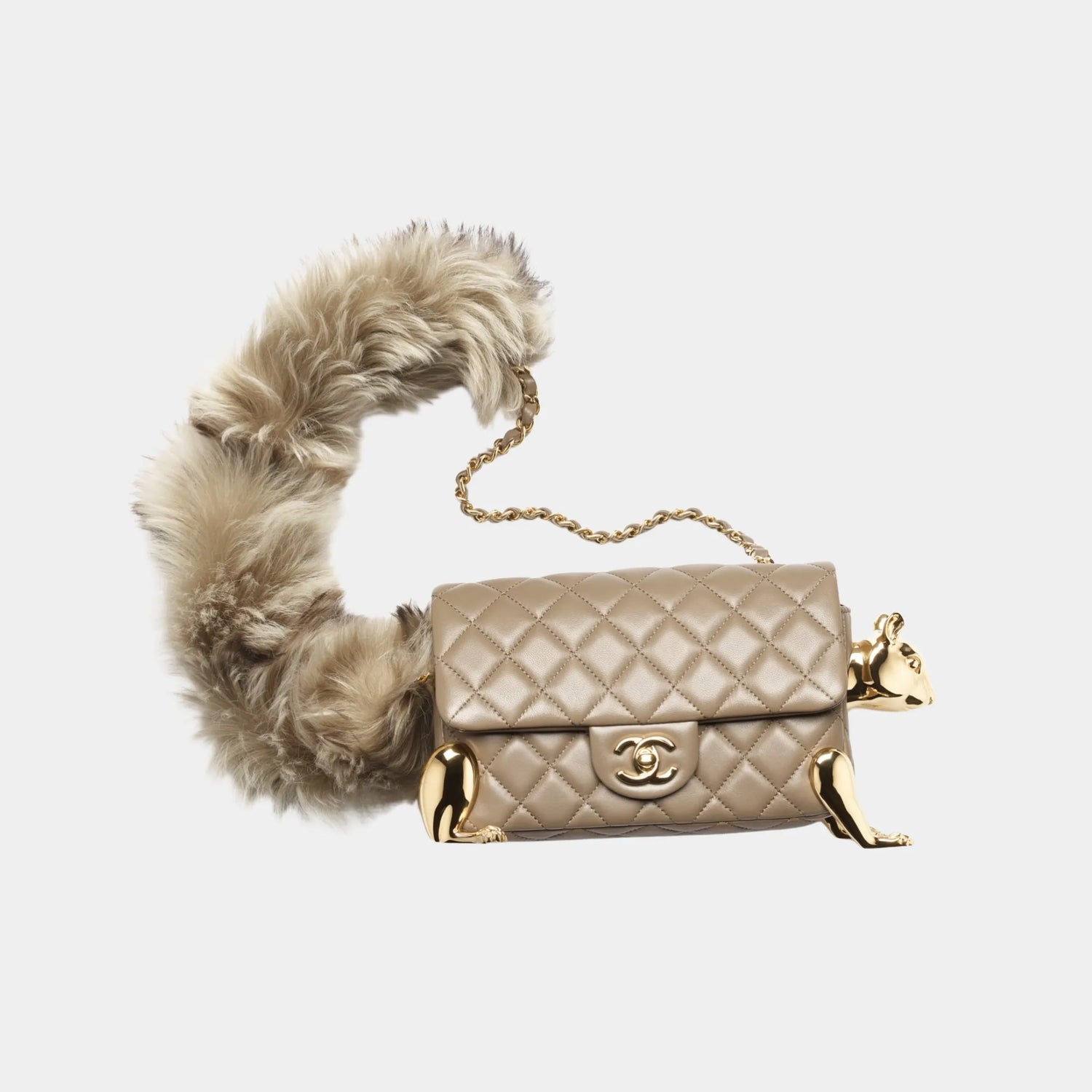 Chanel Mini Flap Bag in Lambskin with Metal &amp; Shearling Squirrel Motif, Front