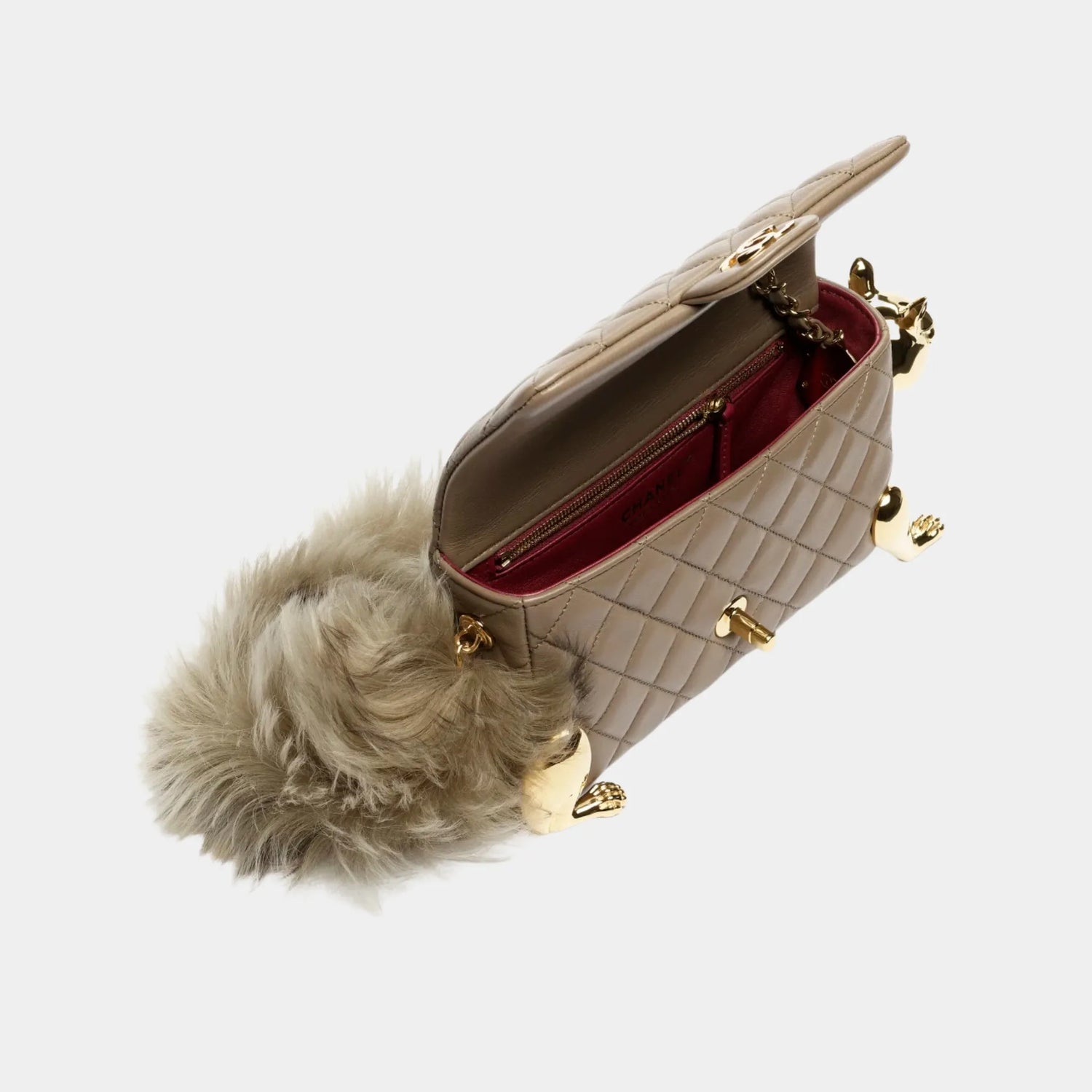 Chanel Mini Flap Bag in Lambskin with Metal &amp; Shearling Squirrel Motif, Top