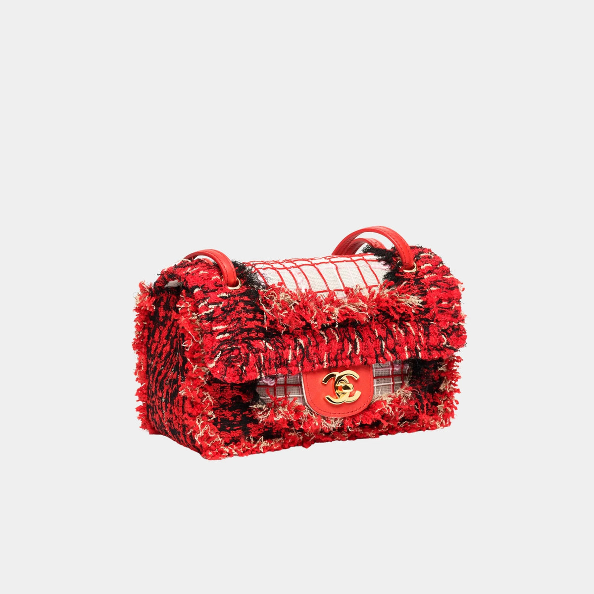 Chanel Mini Flap Bag Linen &amp; Silicone Red Black &amp; Grey