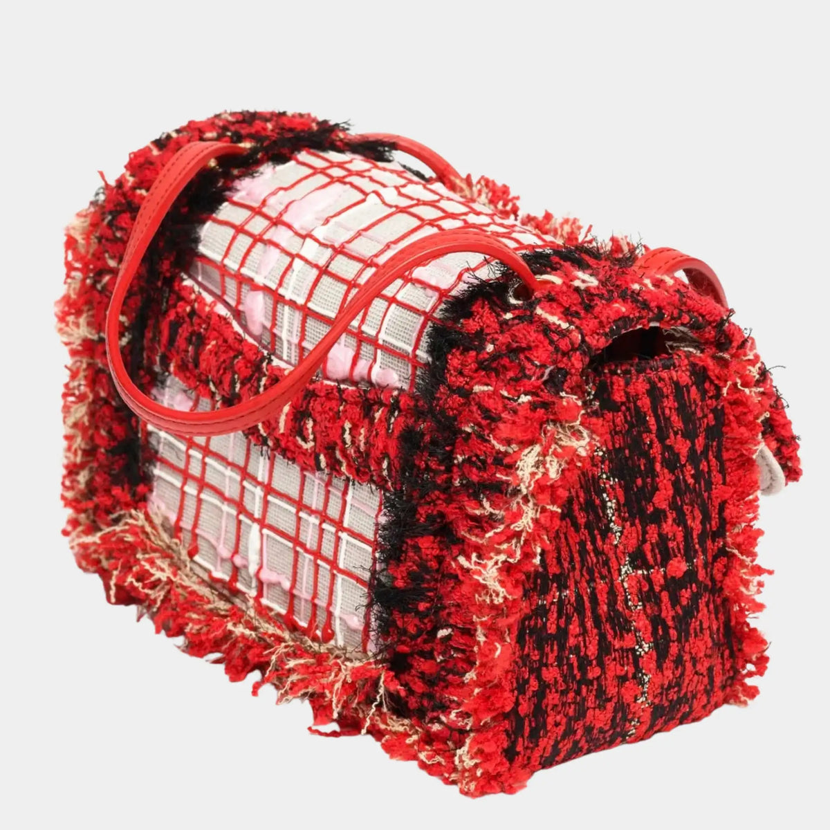 Chanel Mini Flap Bag Linen &amp; Silicone Red Black &amp; Grey