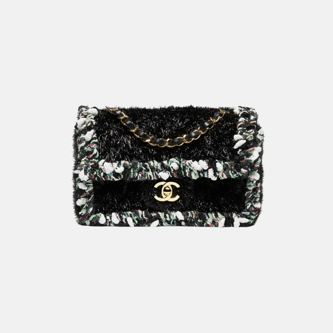 Chanel Mini Flap Bag Lurex Tweed Wool in Black and White
