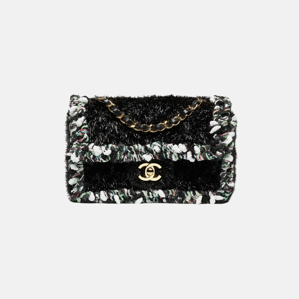 Chanel Mini Flap Bag Lurex Tweed Wool in Black and White