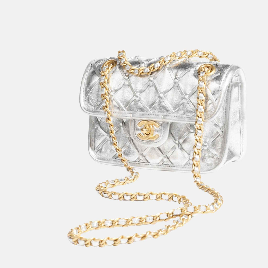Chanel Mini Flap Bag In Metallized Braided Calfskin, Front
