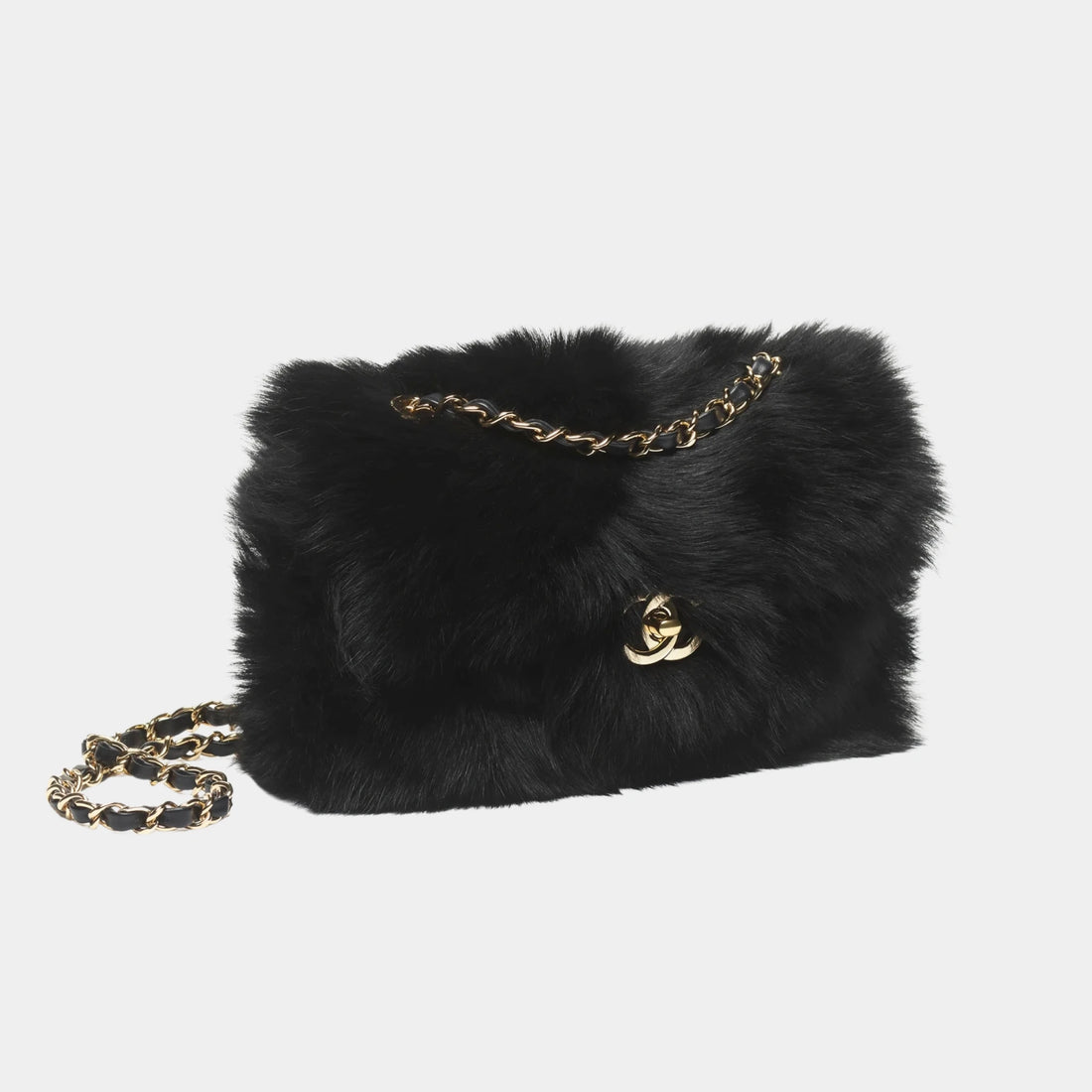 Chanel Mini Flap Bag Shearling Lambskin &amp; Gold-Tone Metal Black