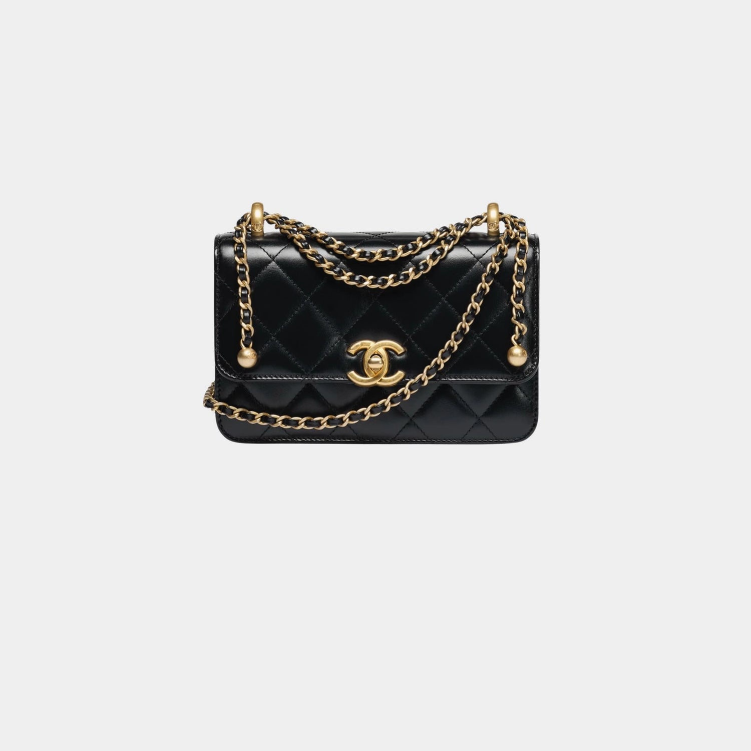 Chanel Mini Flap Bag Shiny Calfskin &amp; Gold Tone Metal Black, Front 