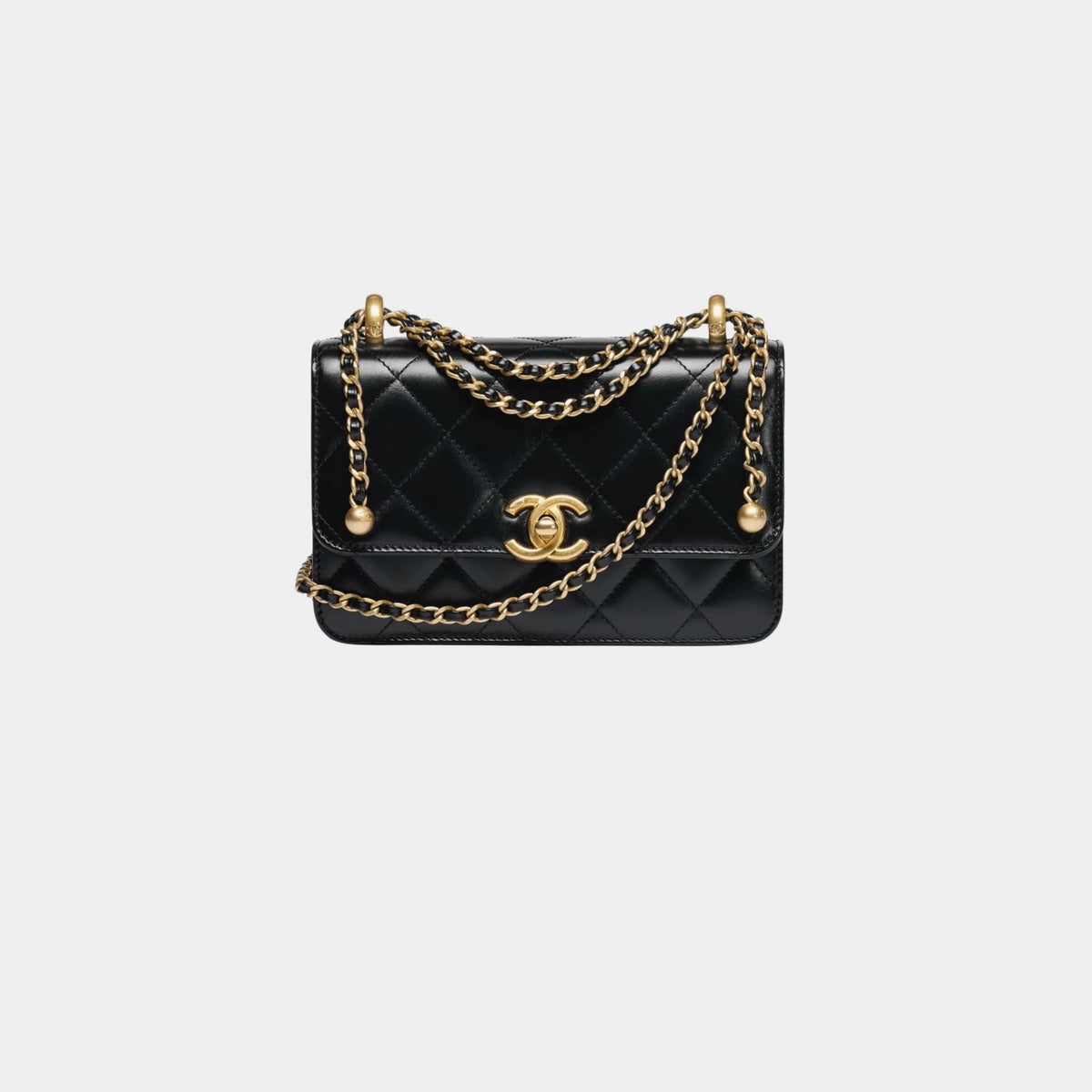 Mini Flap Bag Shiny Calfskin & Gold Tone Metal Black