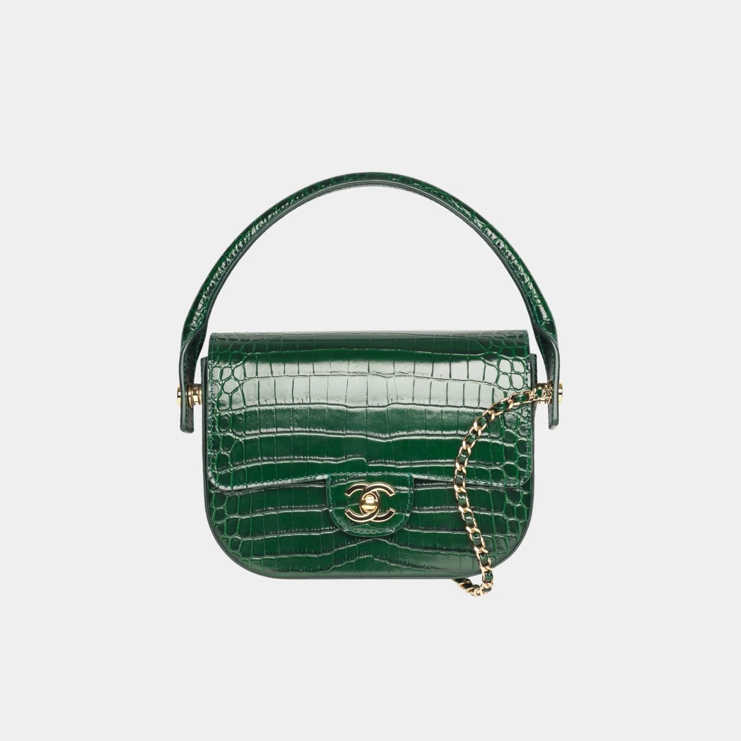 Chanel Mini Flap Bag with Top Handle Crocodile Embossed Calfskin, Front