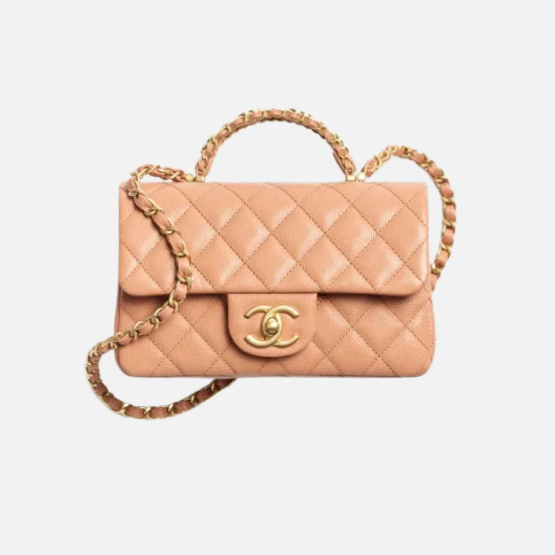 Chanel Mini Flap Bag with Handle in Shiny Grained Calfskin, Front 