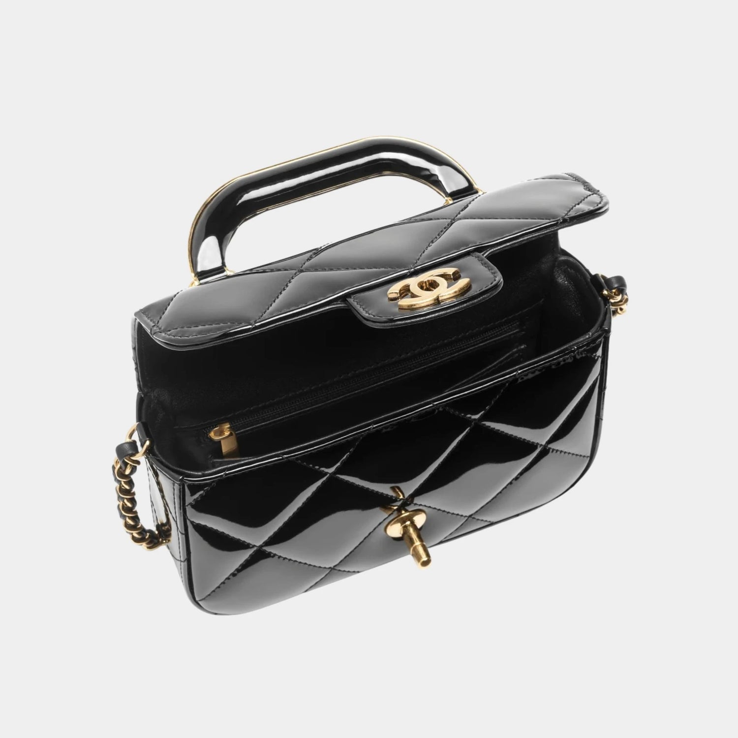 Chanel Mini Flap Bag With Handle Metallic Mirror Calfskin &amp; Gold Metal Black, Interior