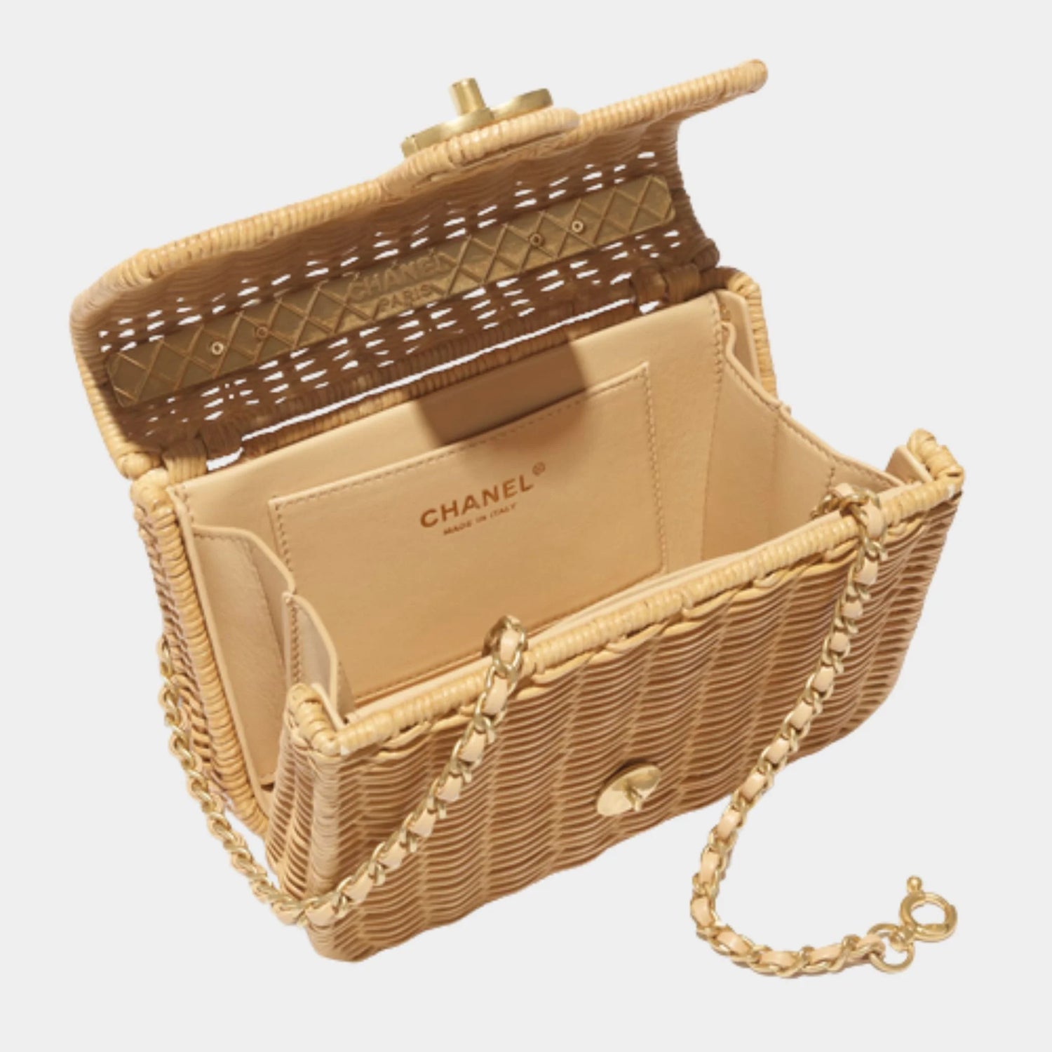 Mini Flap Bag with Top handle Braided Rattan &amp; Gold-Tone Metal