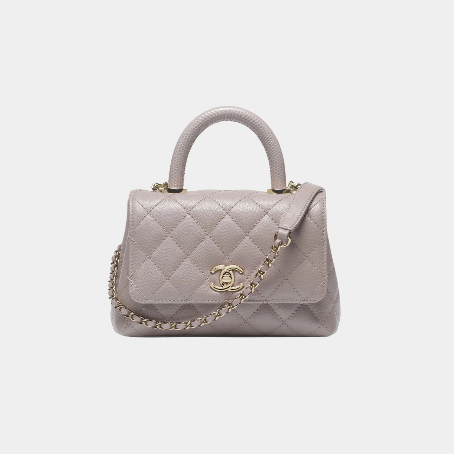 Chanel Mini Flap Bag Top Handle Grained/ Lizard Embossed Calfskin, Front 