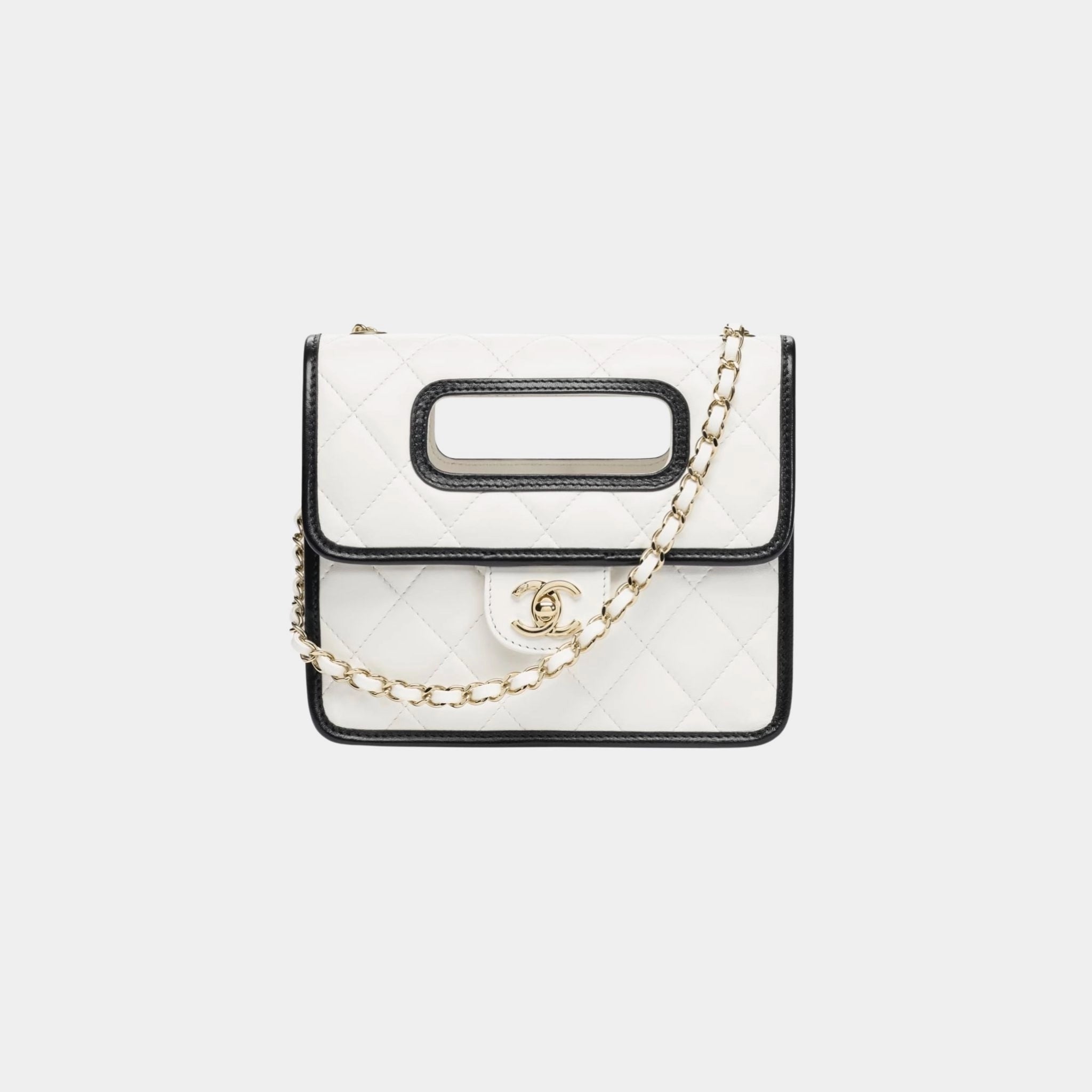 Chanel Mini Flap Bag With Top Handle Shiny Lambskin &amp; Gold Tone Metal, Front 
