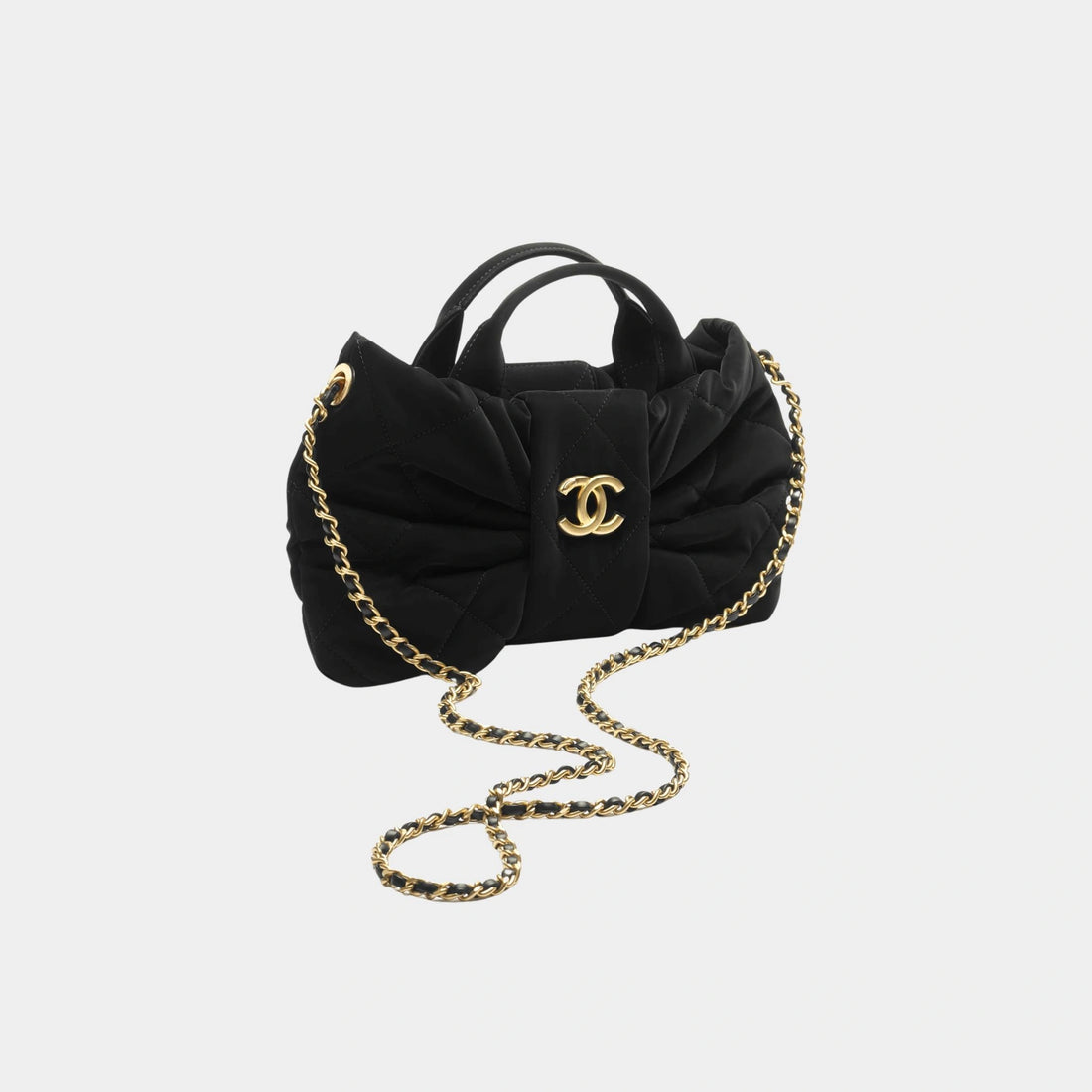 Mini Knot Bag Velvet Effect Nylon &amp; Gold Metal Black
