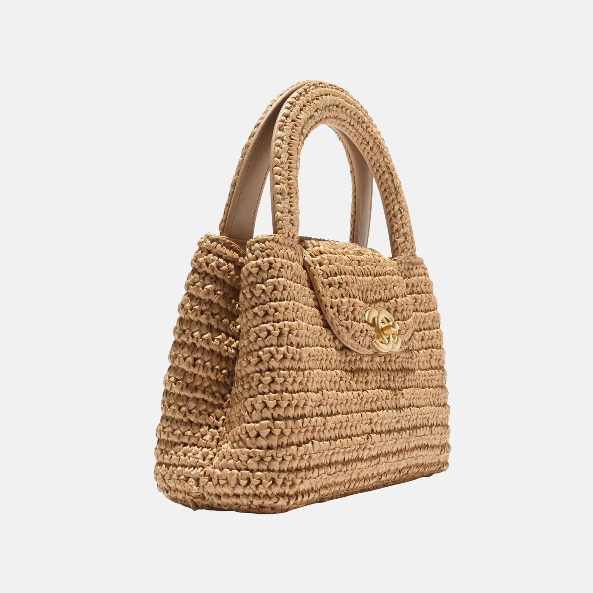 Chanel Mini Shopping bag, Raffia, Side