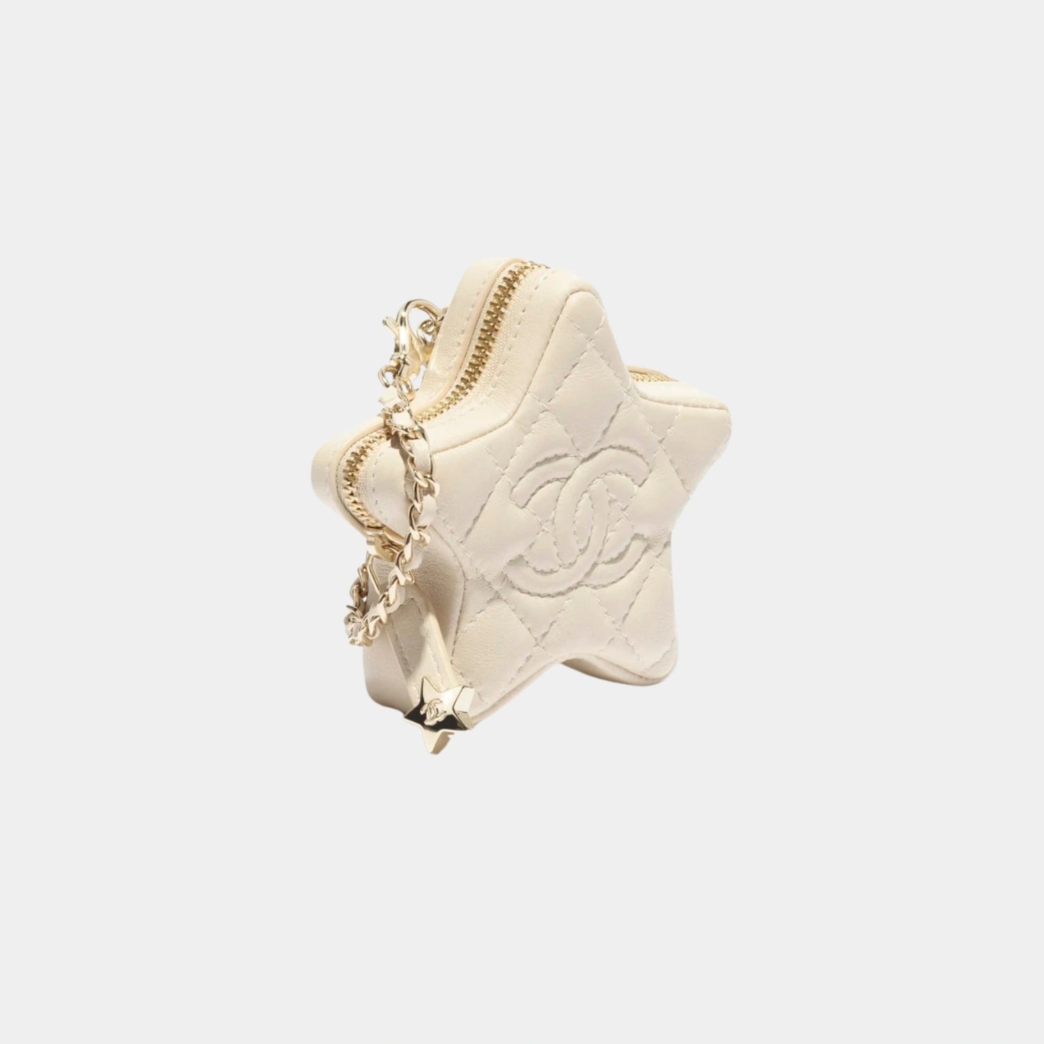 Chanel Mini Star Bag Charm Shiny Lambskin &amp; Gold-Tone Metal, Light Beige, Front