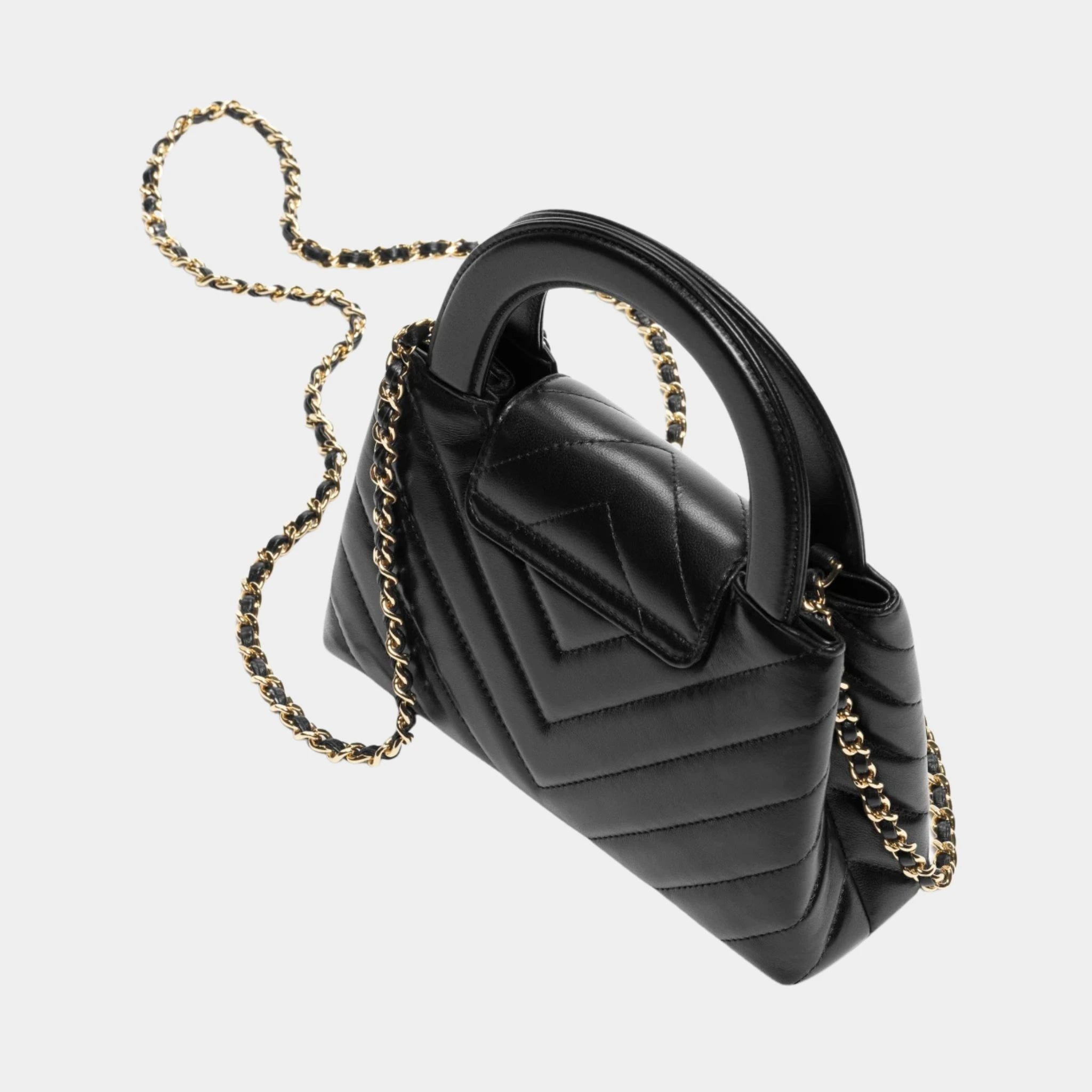 Chanel Mini Tote Bag Shiny Lamb &amp; Gold-Plated Metal Black, top